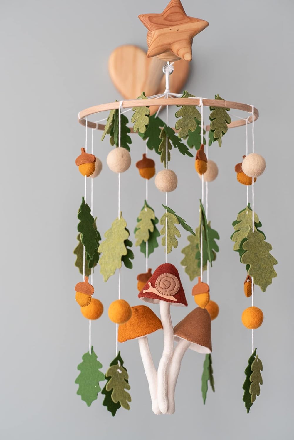 Handmade Mushroom and Leaf Baby Crib Mobile