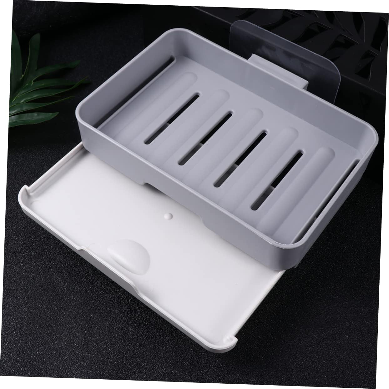 Beatifufu Wall-Mounted Soap Dish Draining Holder Sturdy Dark Grey