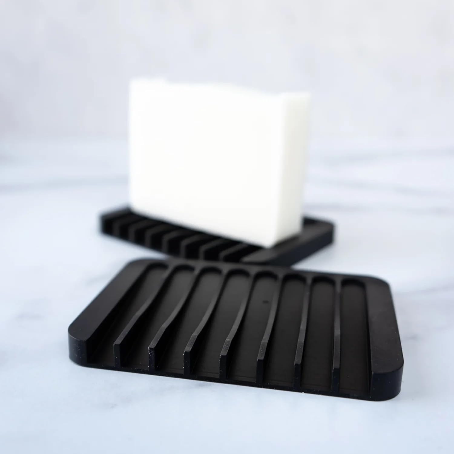 Flexible Silicone Soap Dish with Drainage - Black