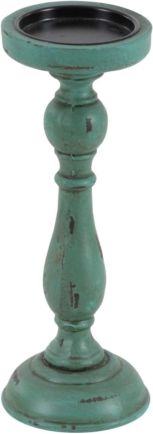 Wood Teal Candle Holders Set of 3 Blue Green