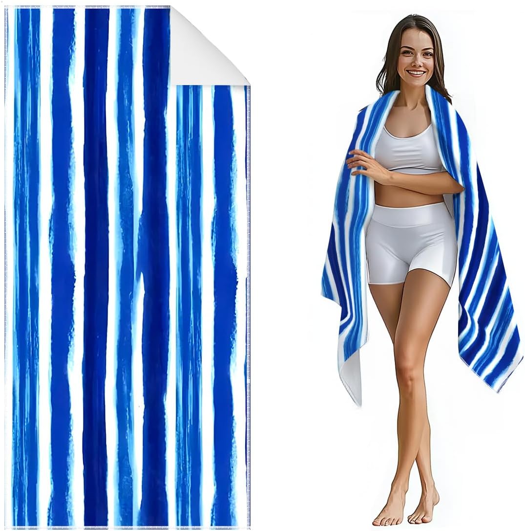 ORMAN Blue Stripes Beach Towel 55x28 Microfiber 1