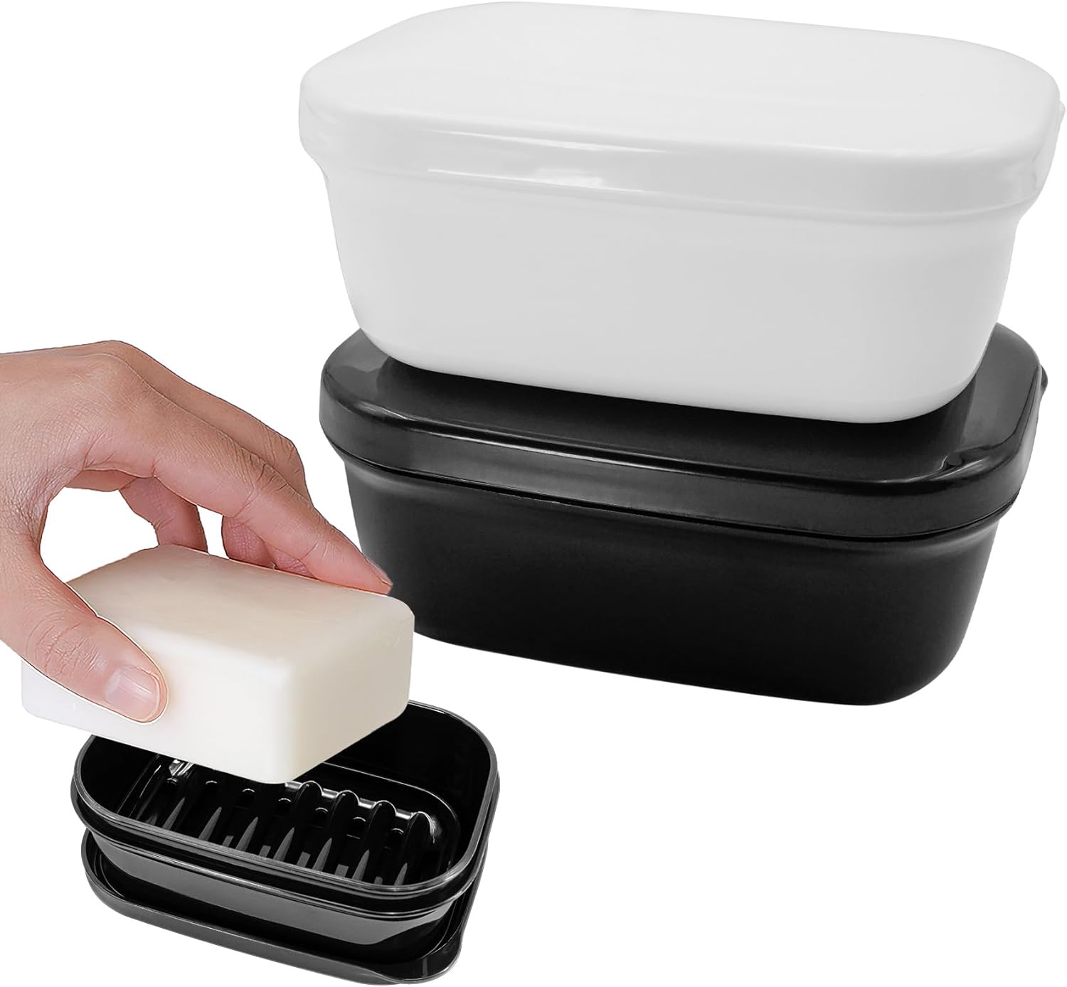2 Pack Portable Soap Dishes with Leak-Proof Lid and Drain