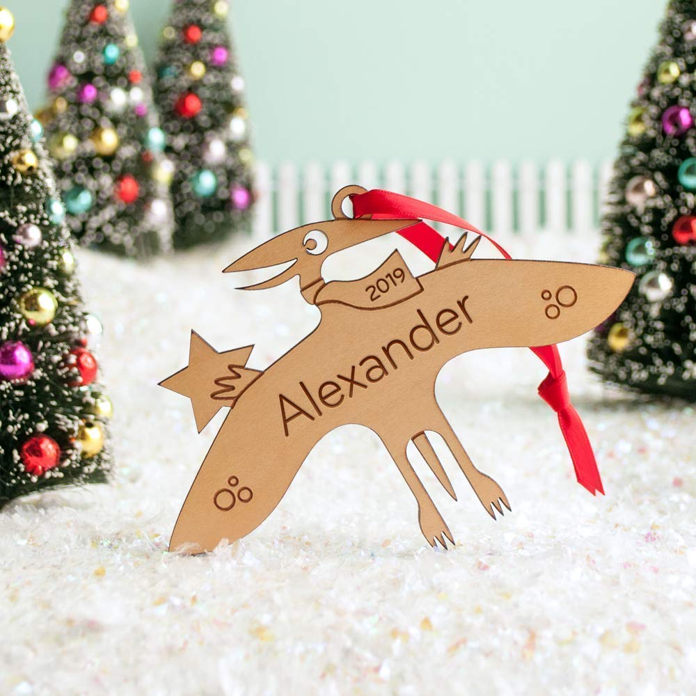 Dinosaur Ornament Personalized Pterodactyl Babys First Christmas 2024 Wood