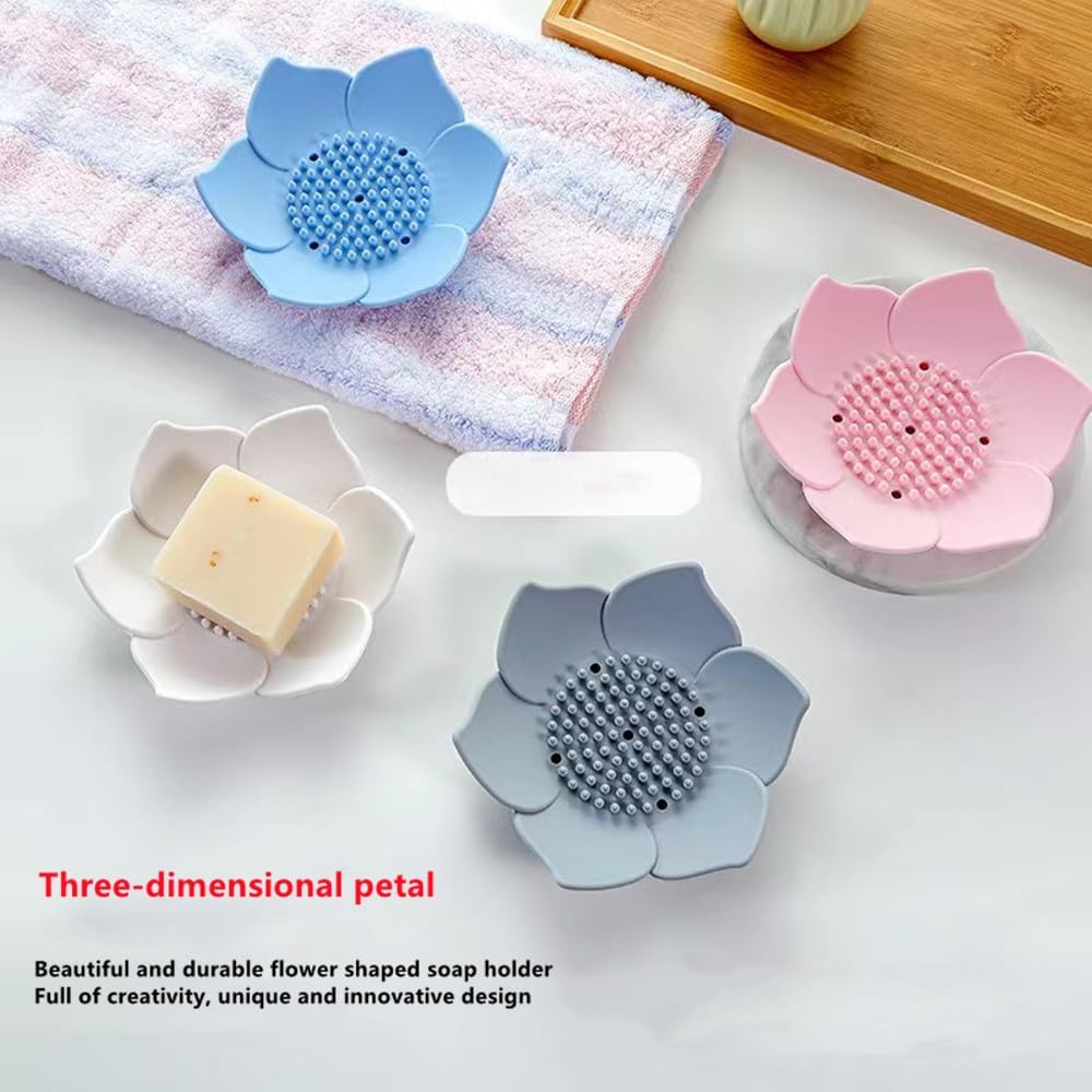GXMRHWY Silicone Soap Dish Flower Shape Drain Holder Grey
