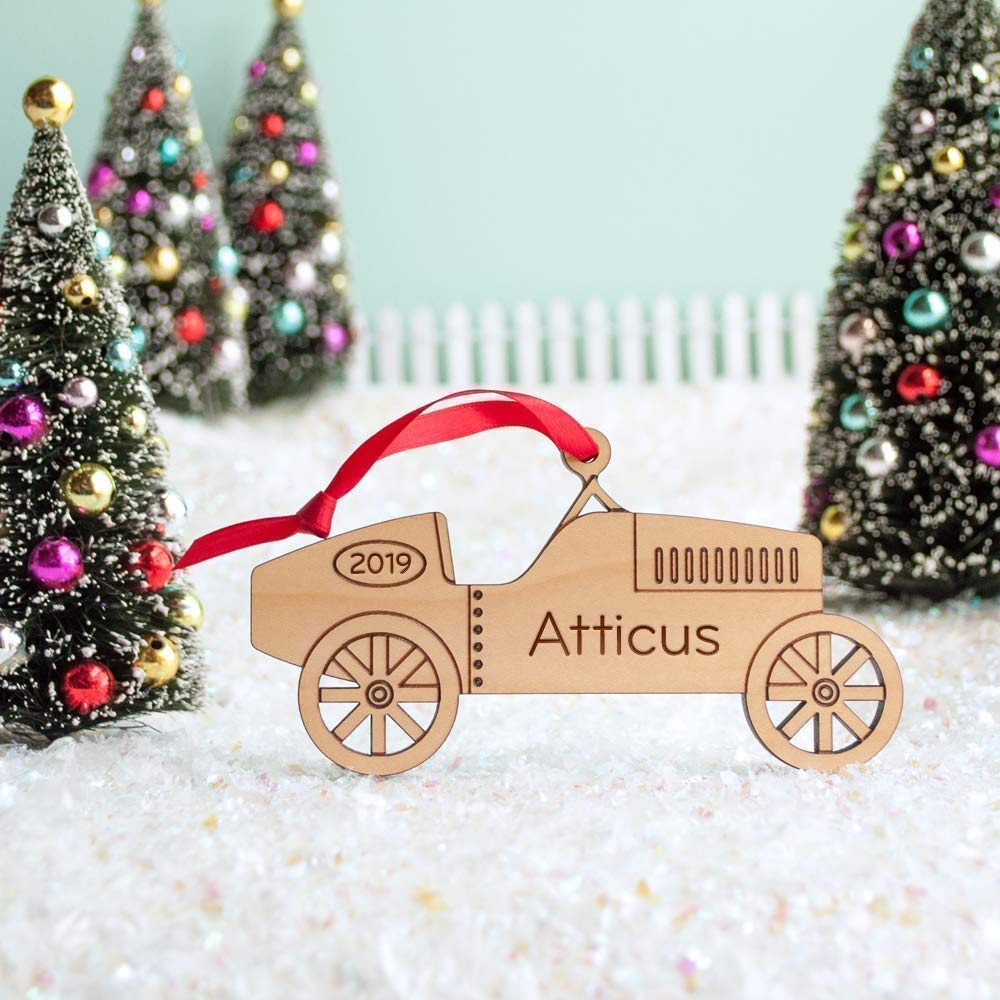 Race Car Ornament Personalized Babys First Christmas 2024 Wood Handmade