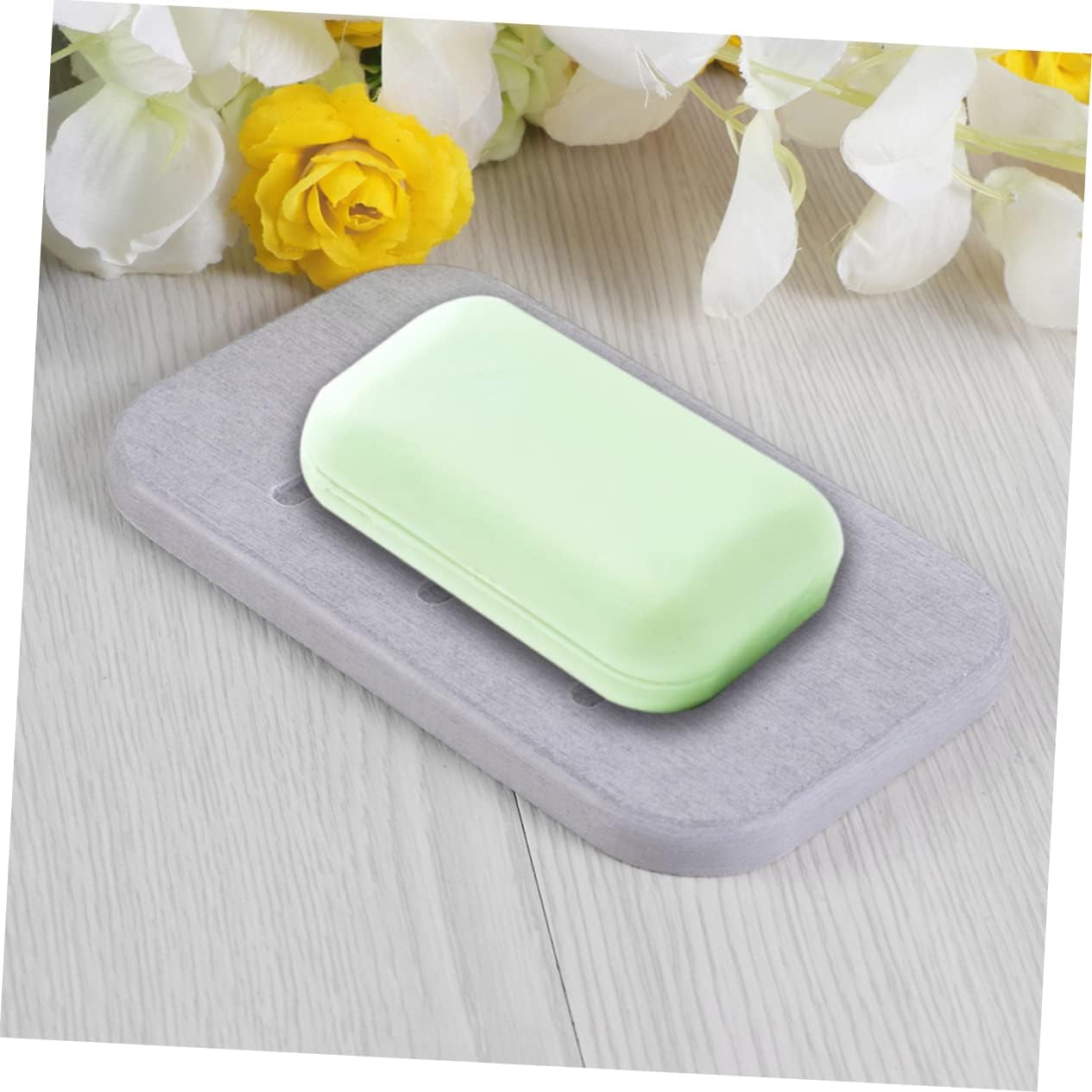 Amosfun Diatomite Soap Dish Holder for Quick Drying Grey