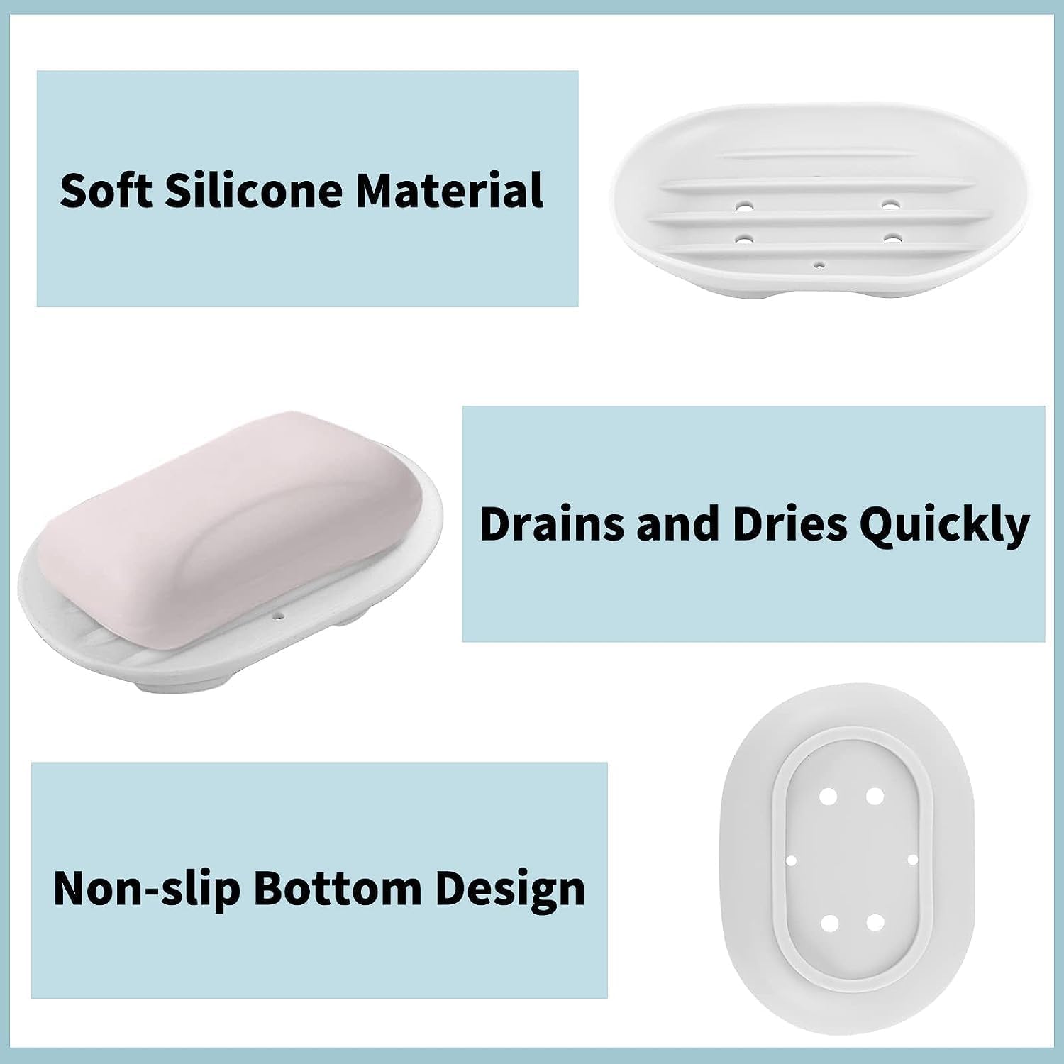 2pcs Silicone Soap Dish with Drain and Non-Slip Design