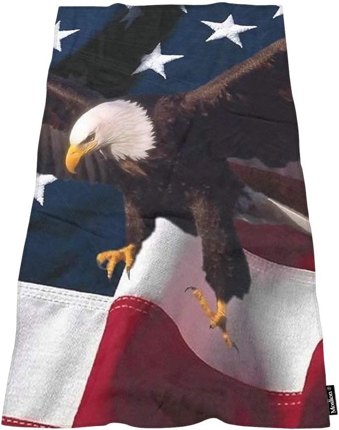 Moslion Soft Bath Towels with USA Flag and Bald Eagle Design 1
