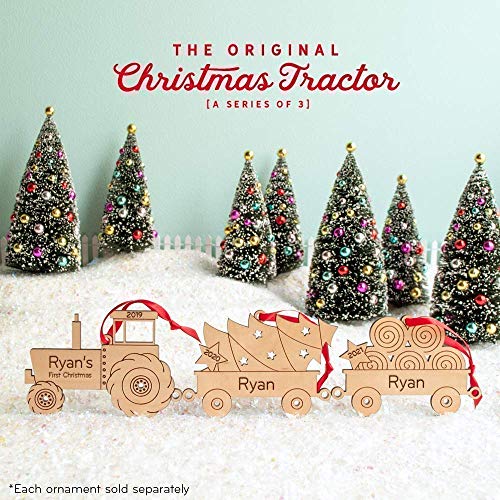 Tractor Farm Ornament Personalized Babys First Christmas 2024 Wood Handmade