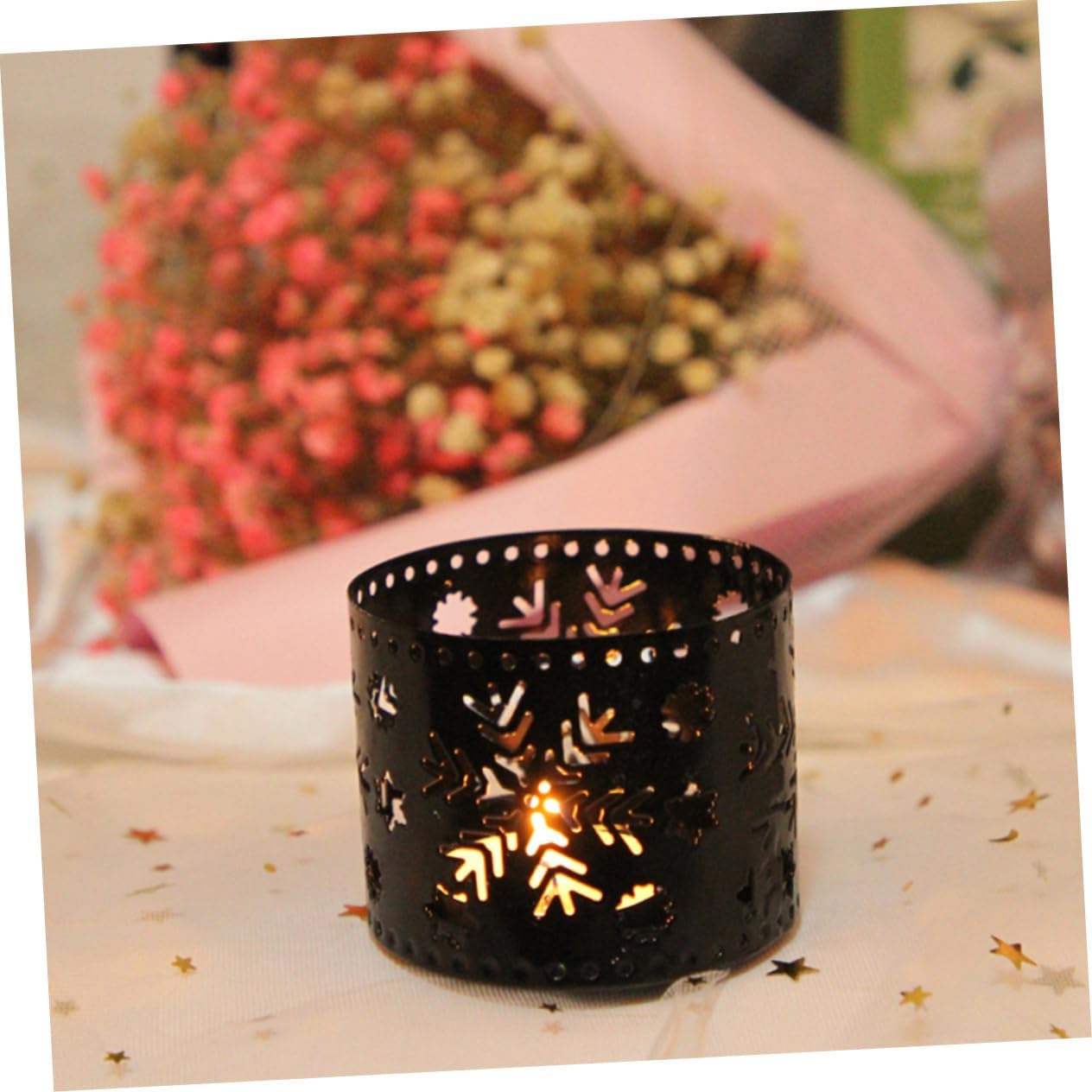 Retro Style Iron Hollow Christmas Candle Holder Snowflake Decor