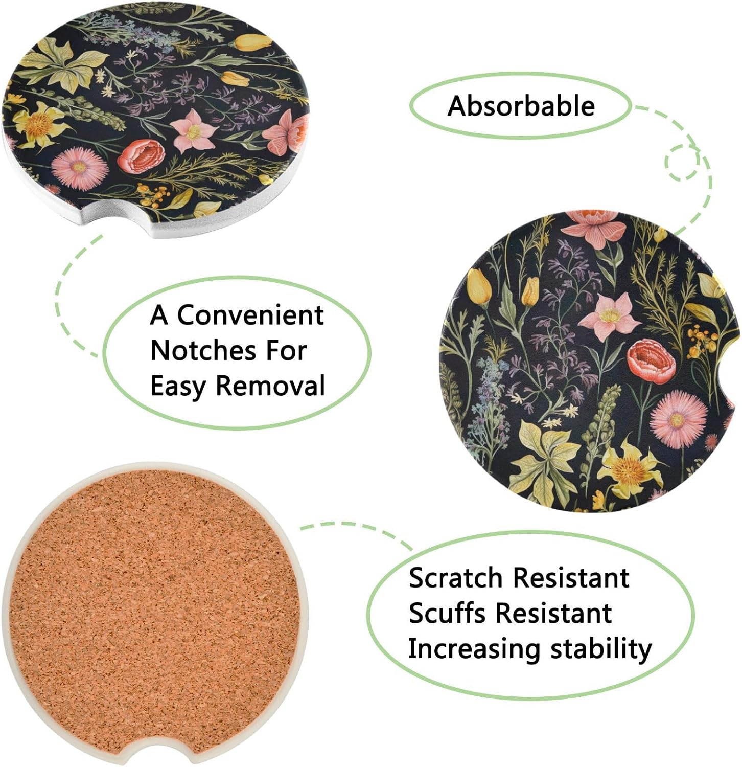 Takiito Garden Flowers Car Cup Holder Coasters 2 Pack