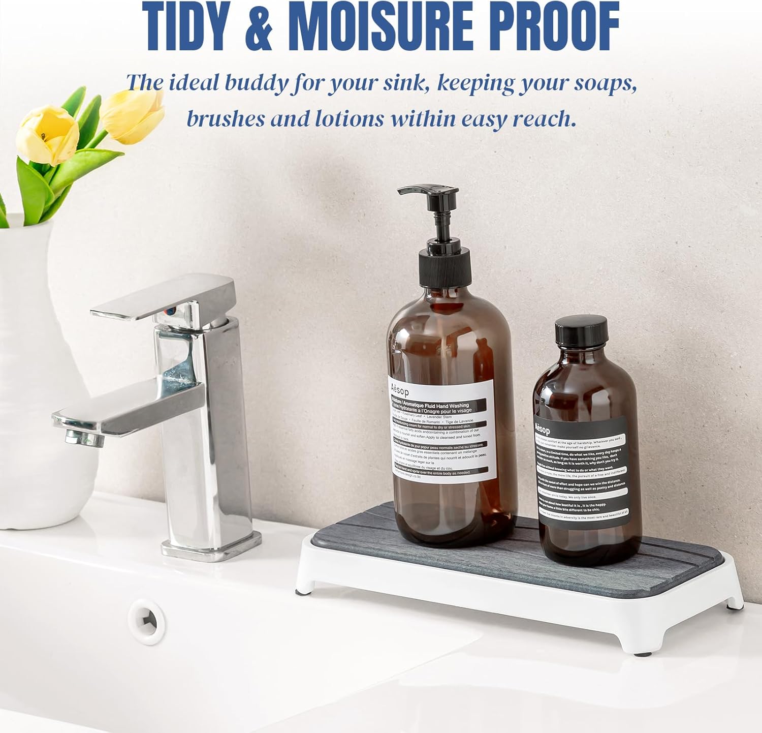 Plentio Stone Drying Tray with Base - Dark Gray