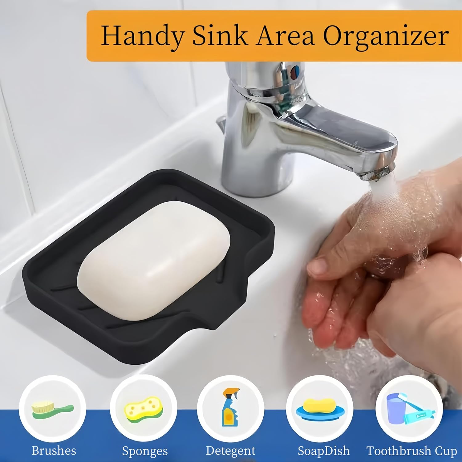 Silicone Soap Dish with Drain Spout - Black 1 Pcs