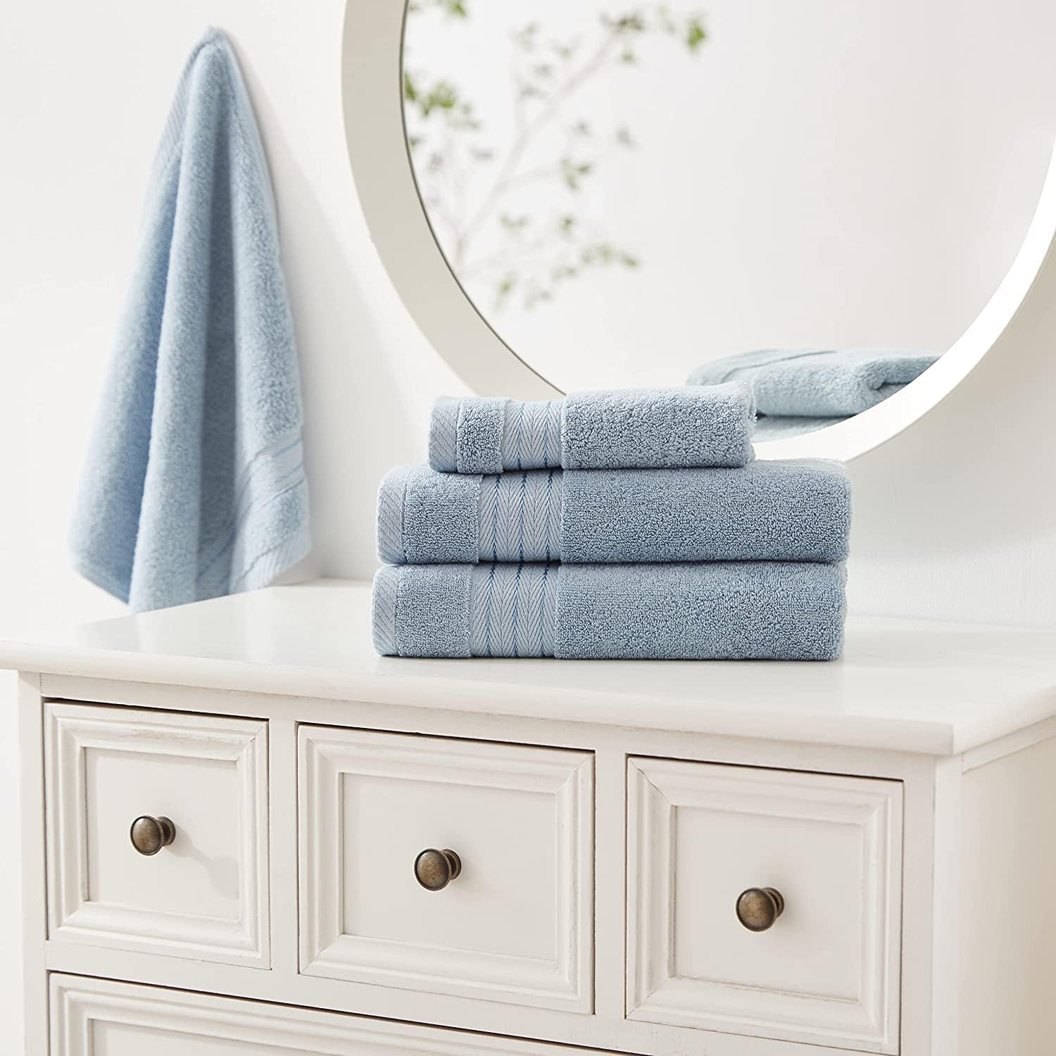 COZYART 3Pcs Light Blue Turkish Cotton Towel Set