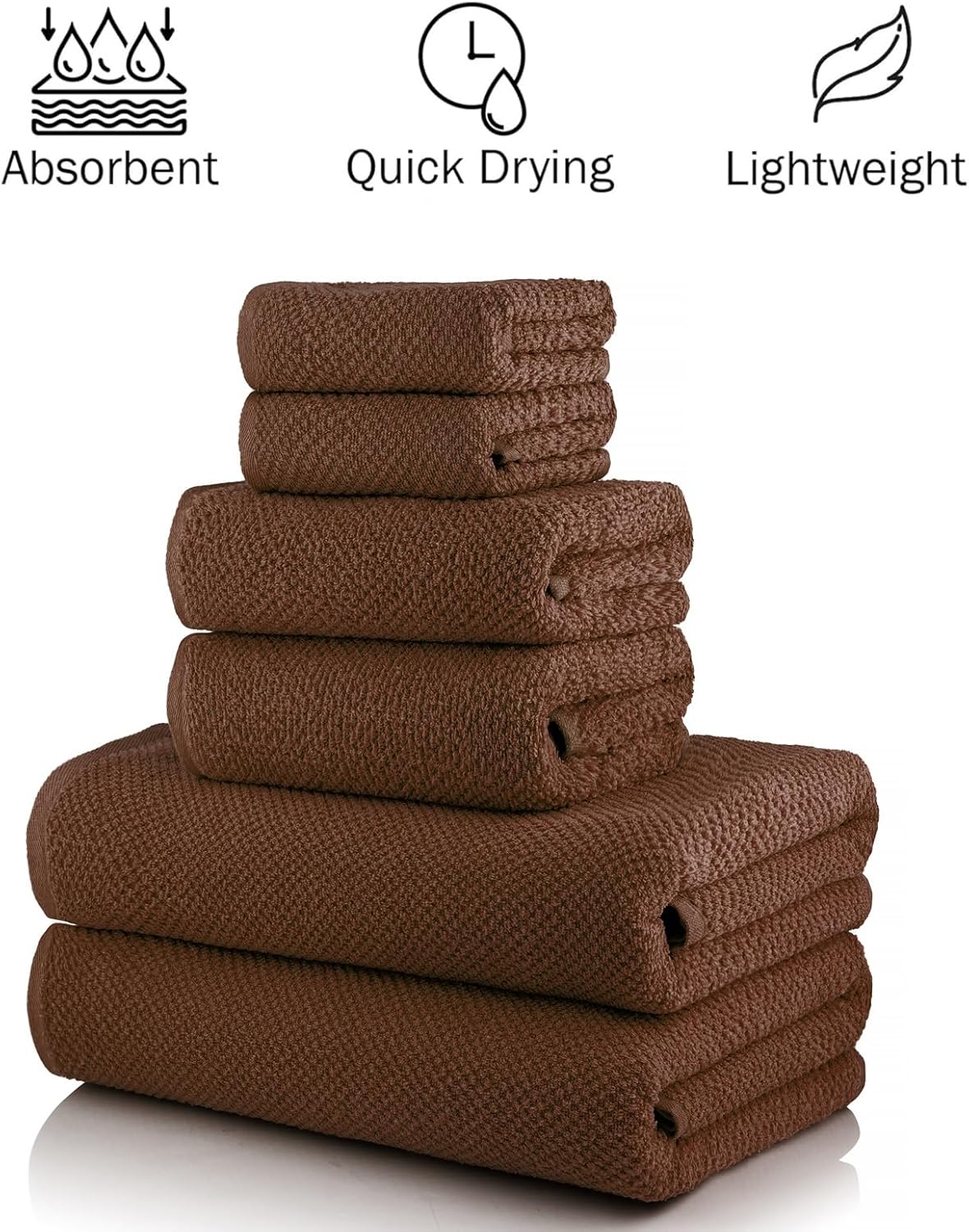 CASA COPENHAGEN Popcorn Textured 6-Piece Towel Set - Toffee Brown