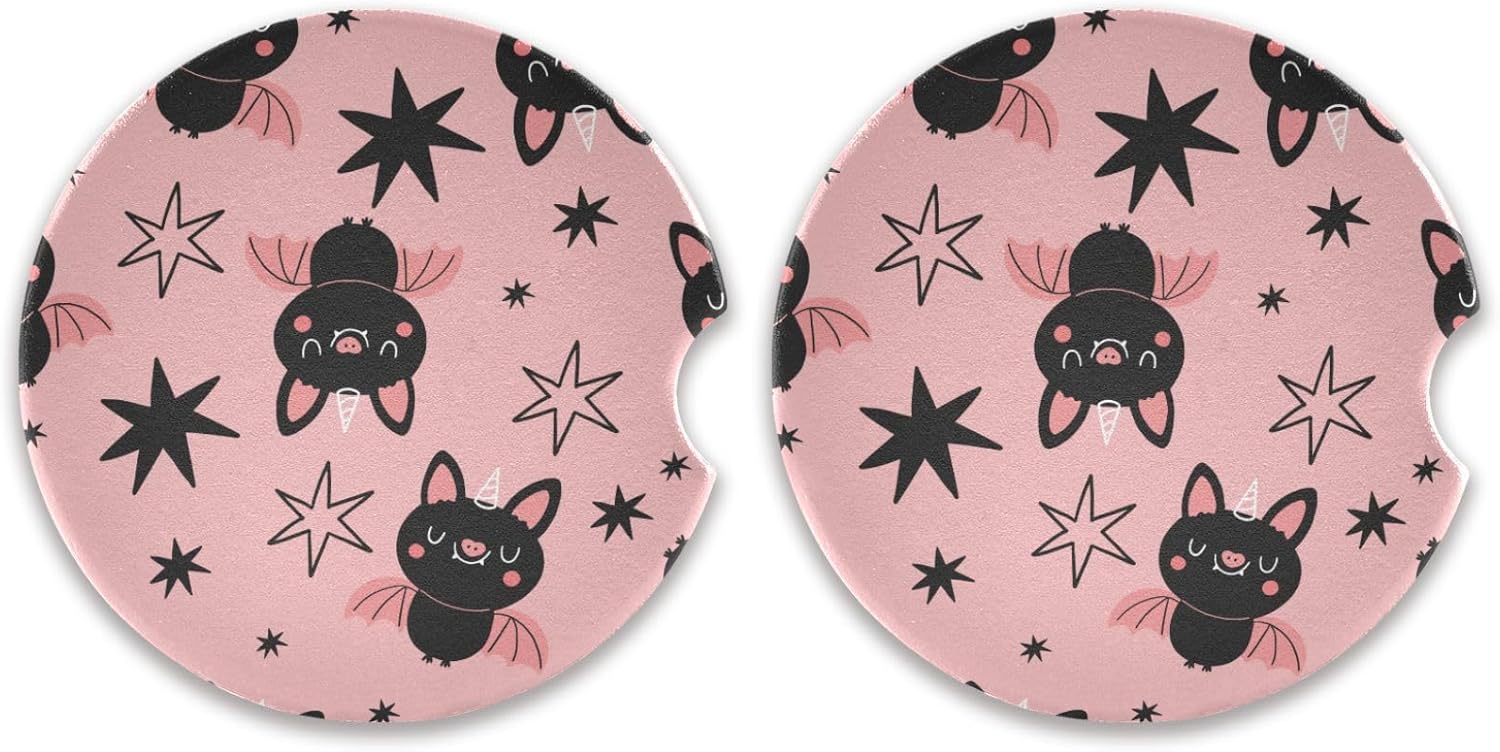Halloween Bats Car Coasters 2 Pack - Ceramic Cork Base 1