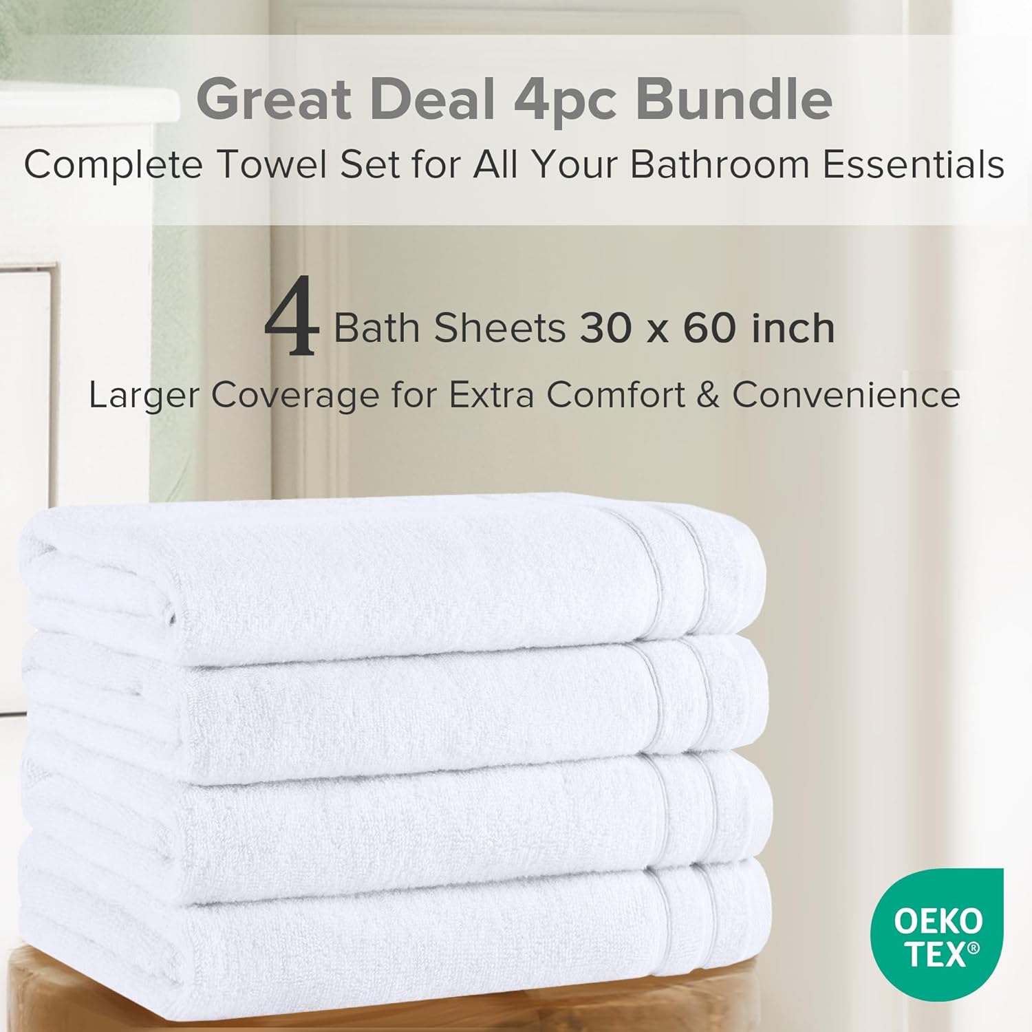 Comfort Spaces Extra Large 4-Piece Bath Towel Set 30x60