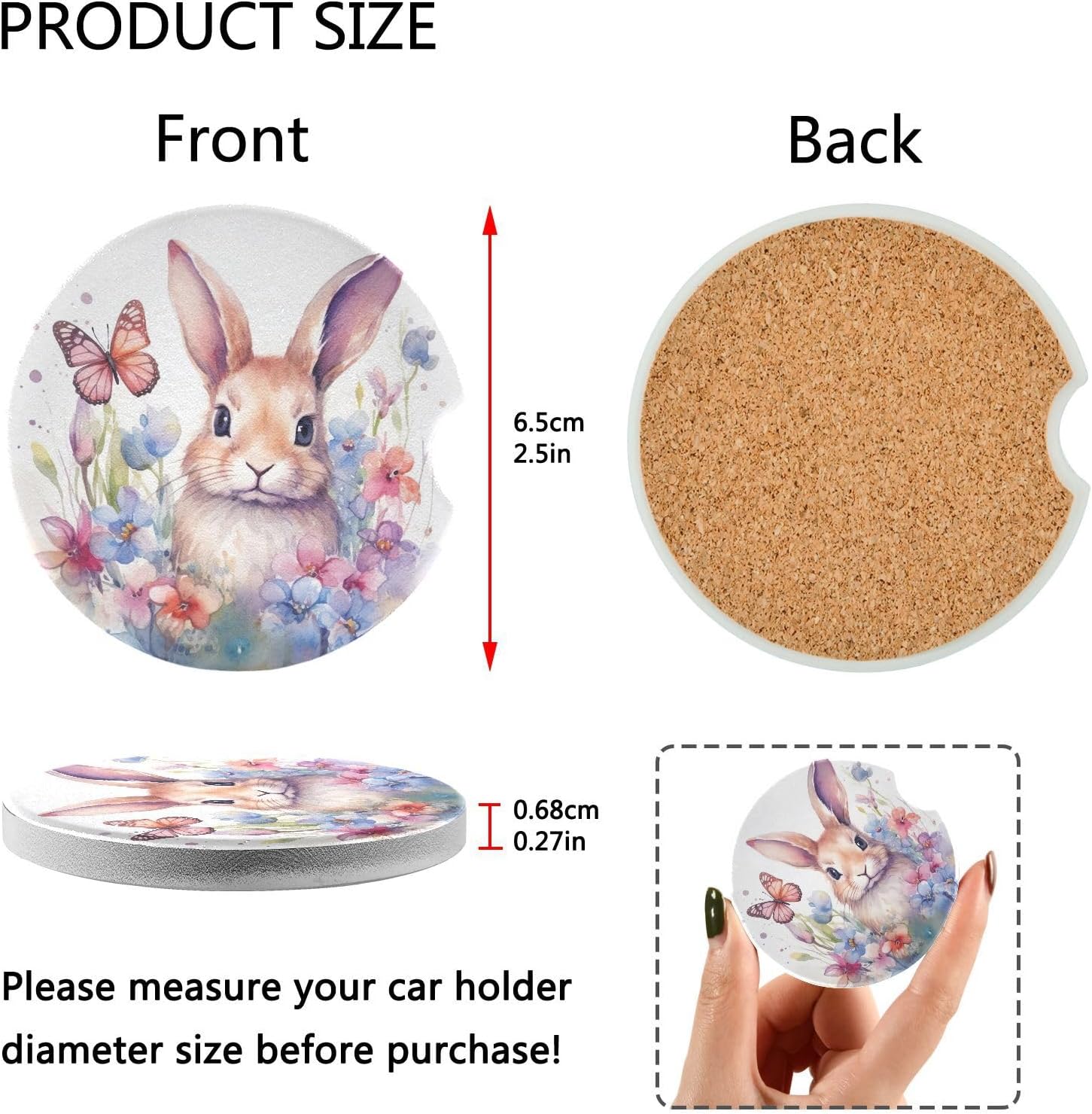 Takiito Easter Bunny Car Cup Holder Coasters 2 Pack