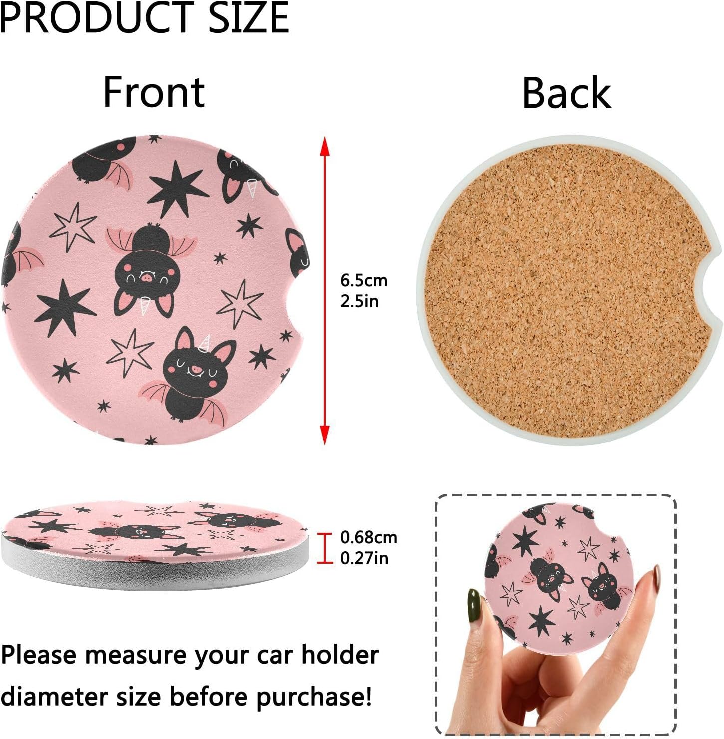 Halloween Bats Car Coasters 2 Pack - Ceramic Cork Base 1