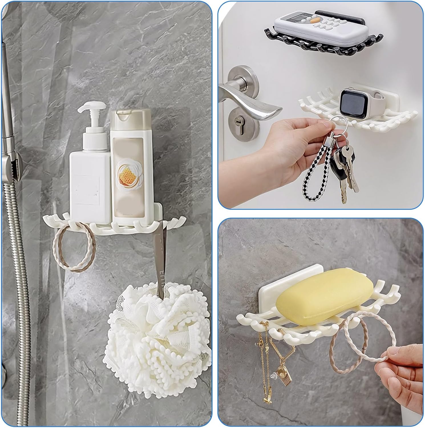 EOREA Self-Draining Soap Holder for Shower No Drilling Adhesive Hooks Black
