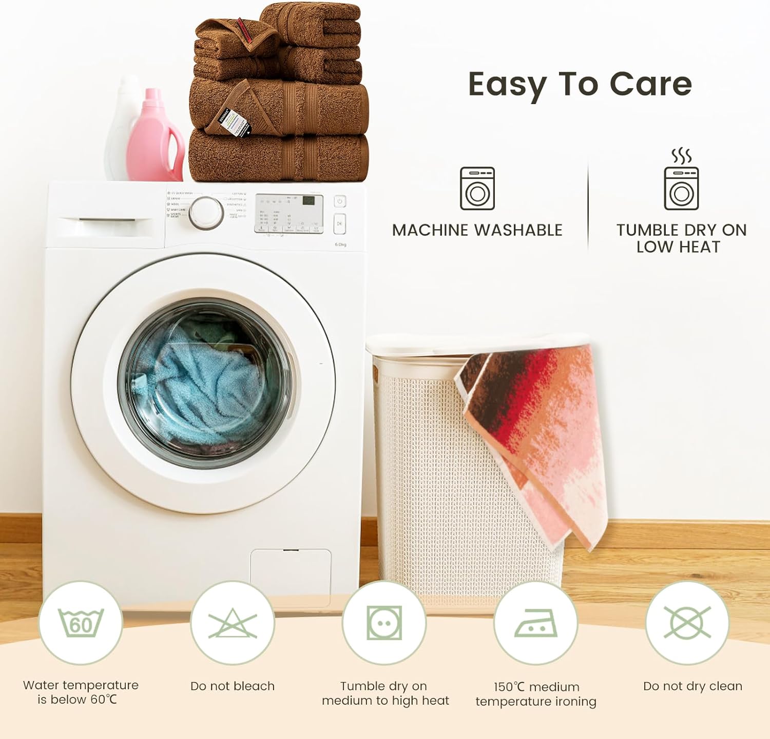 SEMAXE 6-Piece Towel Set Cafe Brown 600GSM 100 Cotton