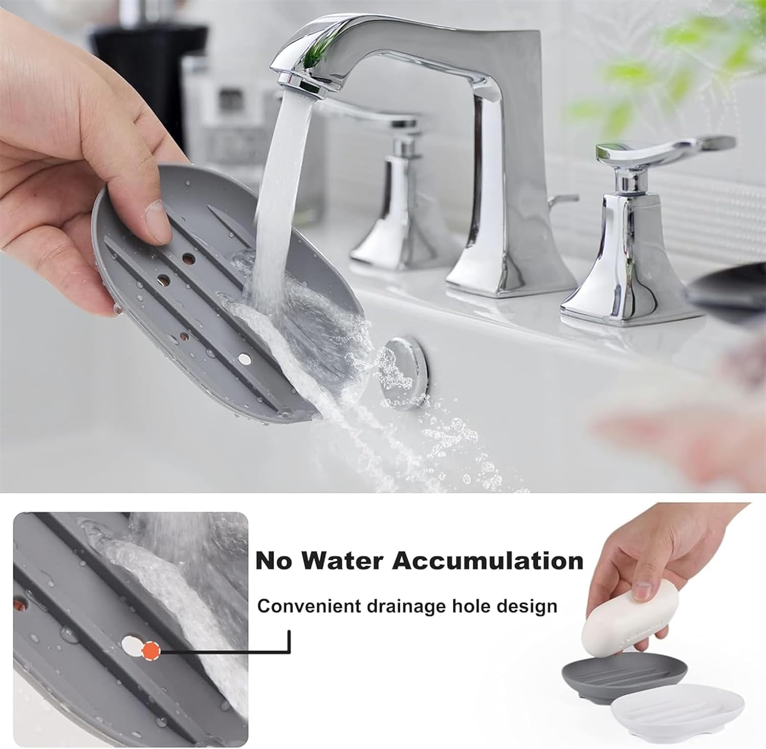 2pcs Silicone Soap Dish with Drain and Non-Slip Design