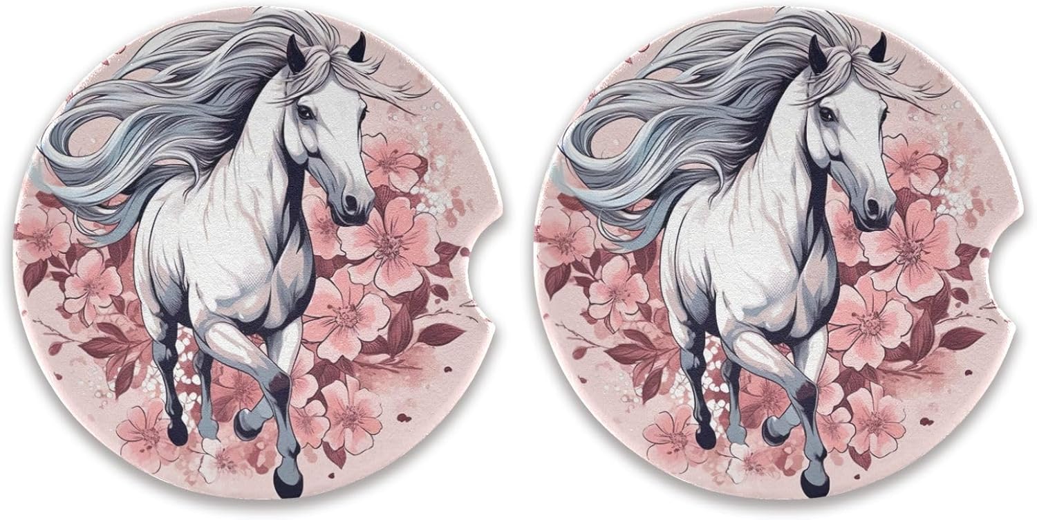 Takiito Horse Flowers Car Coasters 2 Pack