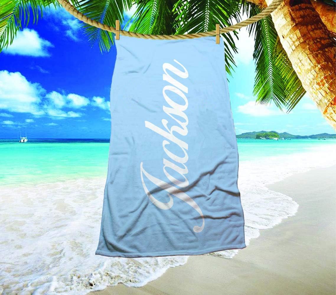 Personalized Microfiber Beach Towel with Name - Turquoise 31x51 Inches