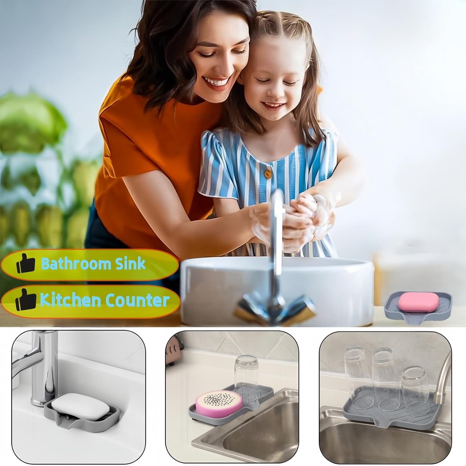 MERAIJIN Silicone Soap Dish with Drain Spout - Gray 47x39