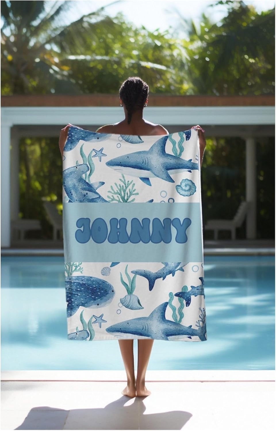 Trustmetalus Personalized Shark Beach Towel for Kids