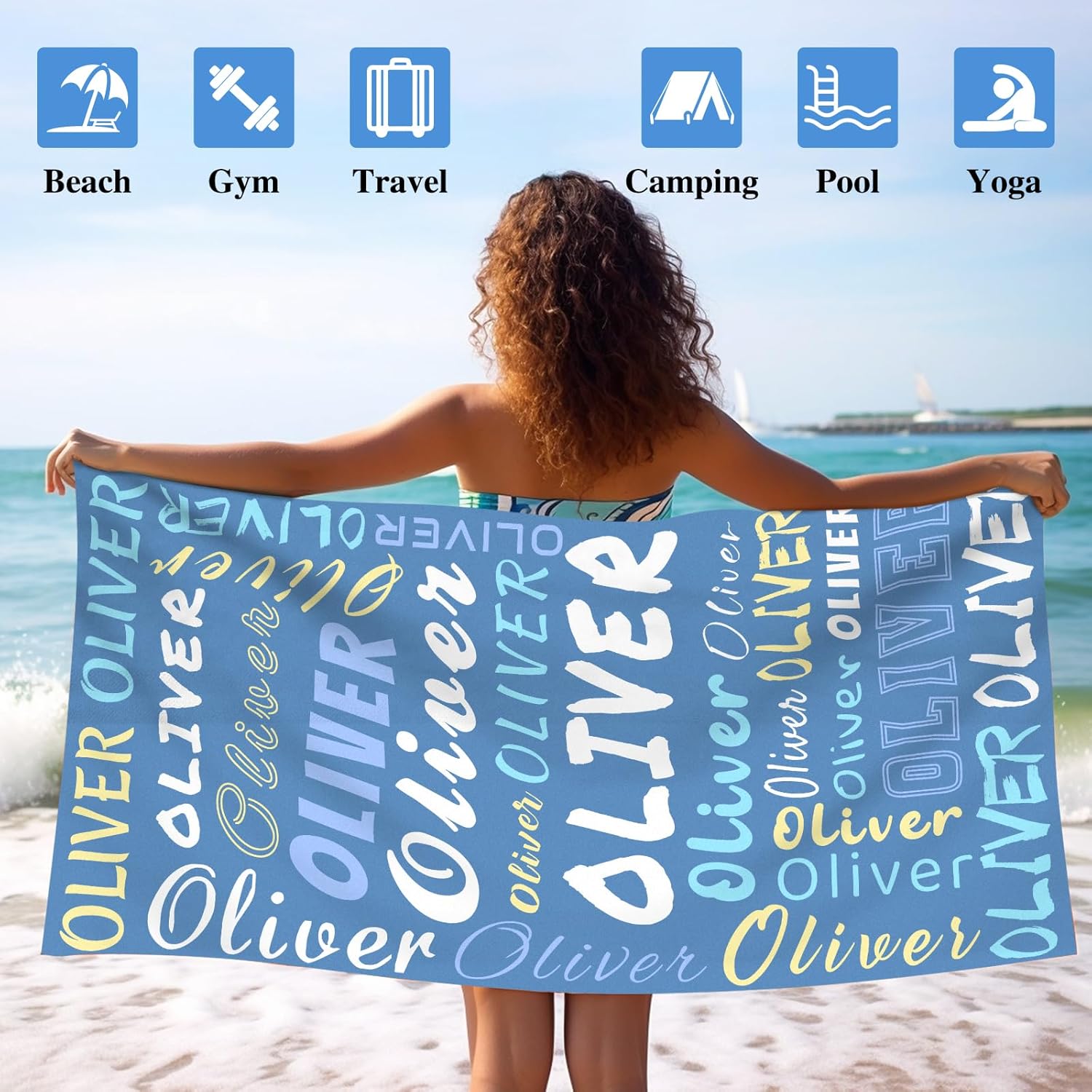 Personalized Beach Towel with Name Custom Dark Blue