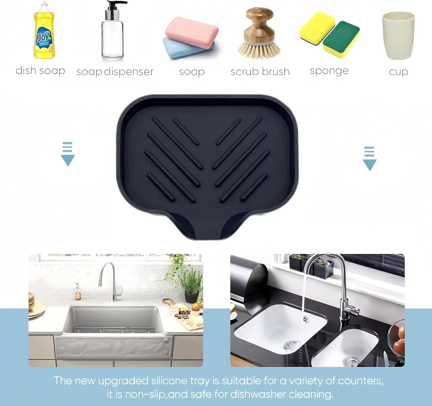 Silicone Soap Dish with Drain Spout - Black 1 Pcs