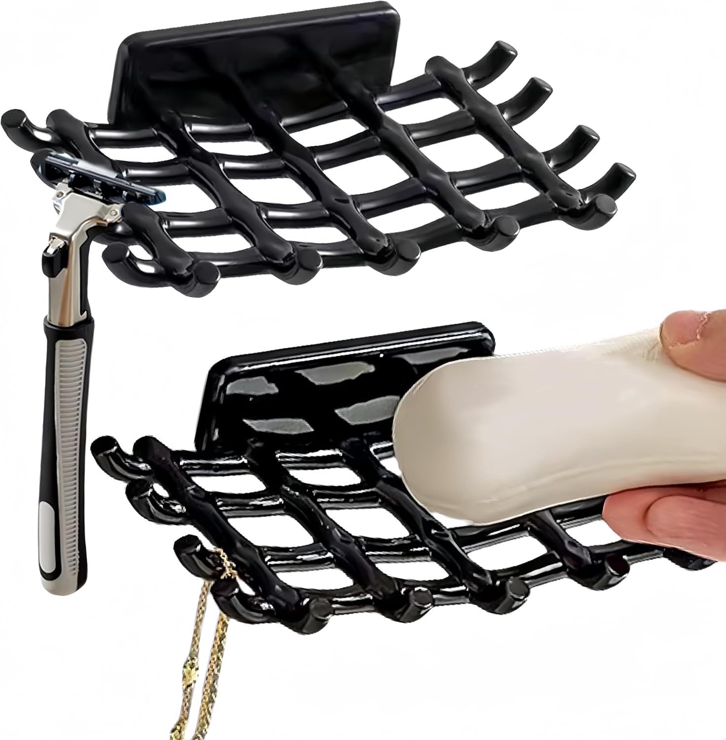 Space-Saving Soap Holder with Hooks and Drainage Tray
