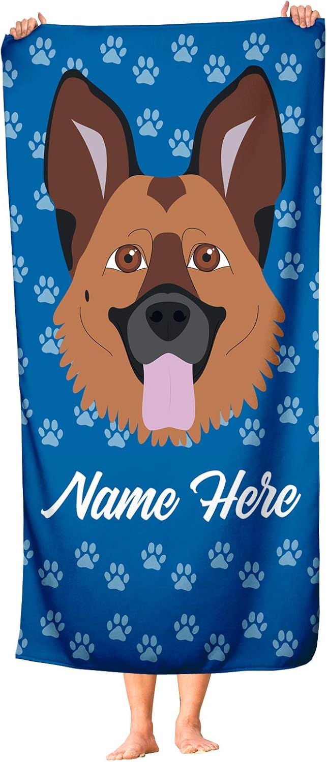 Personalized German Shepherd Beach and Bath Towels - Large Medium