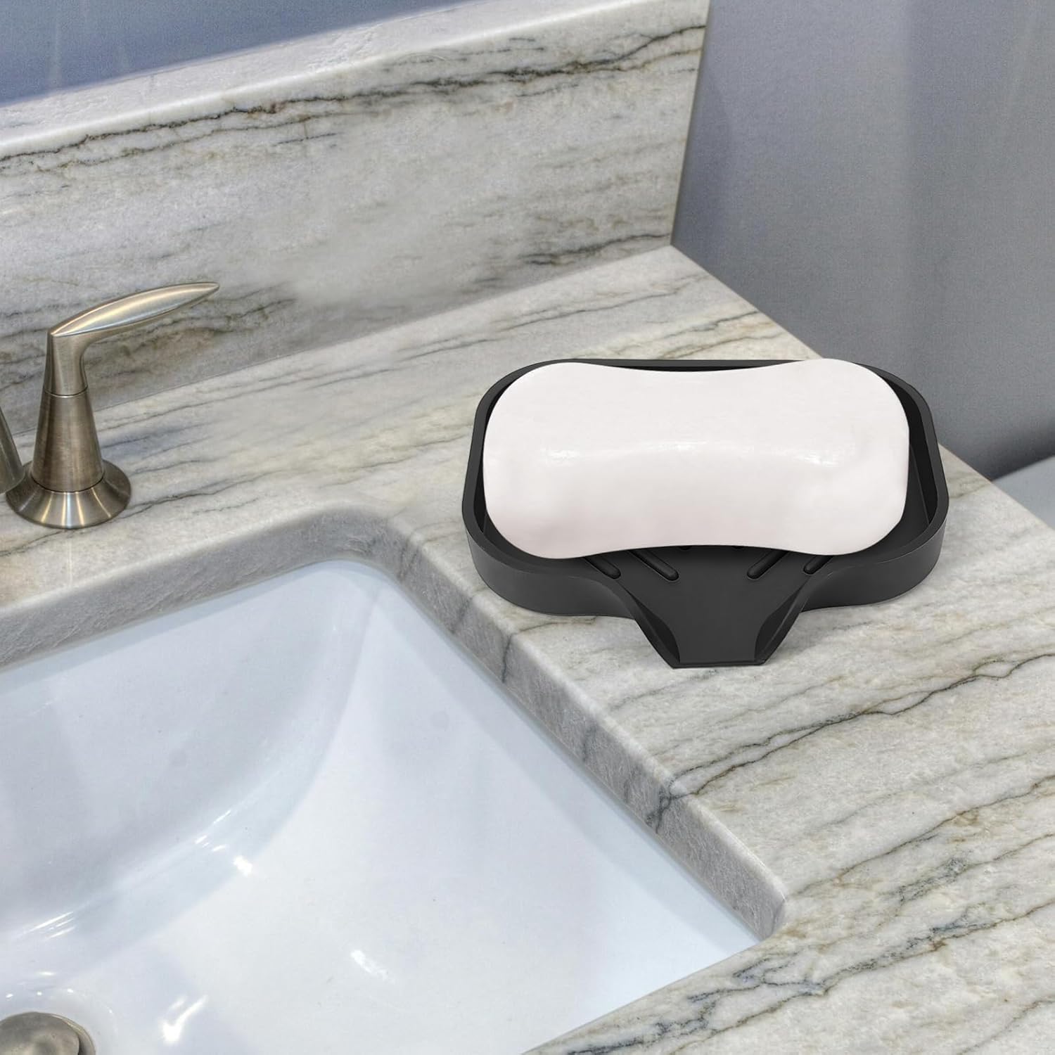 Premium Silicone Soap Dish with Drain Spout - Multifunctional Sink Organizer