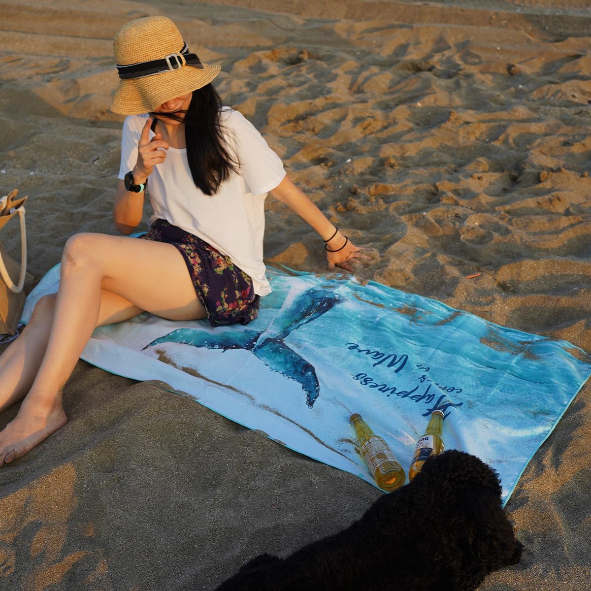 Umade Upgraded Microfiber Beach Towel - Whale Tail Aqua Blue 1