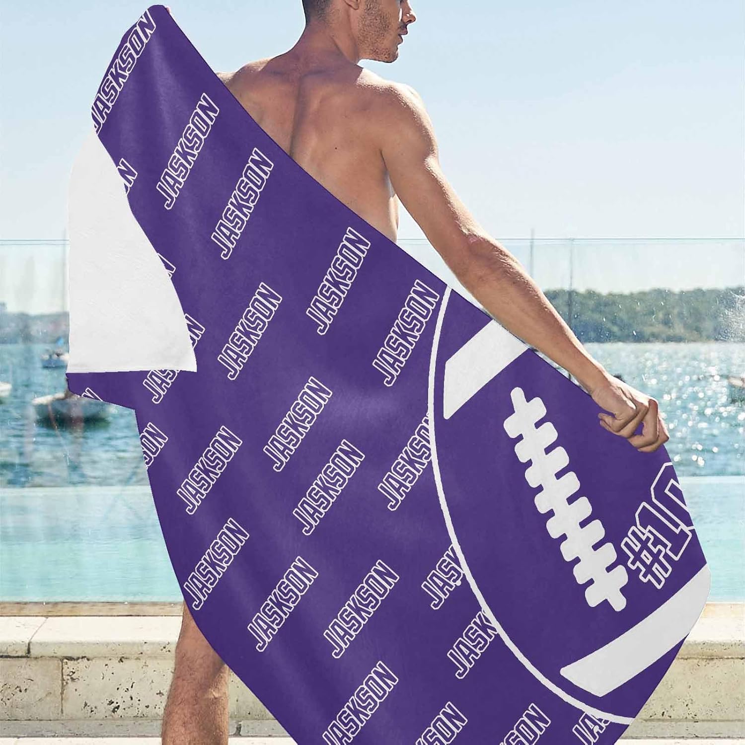 Artsadd Personalized Dark Purple Rugby Beach Towel