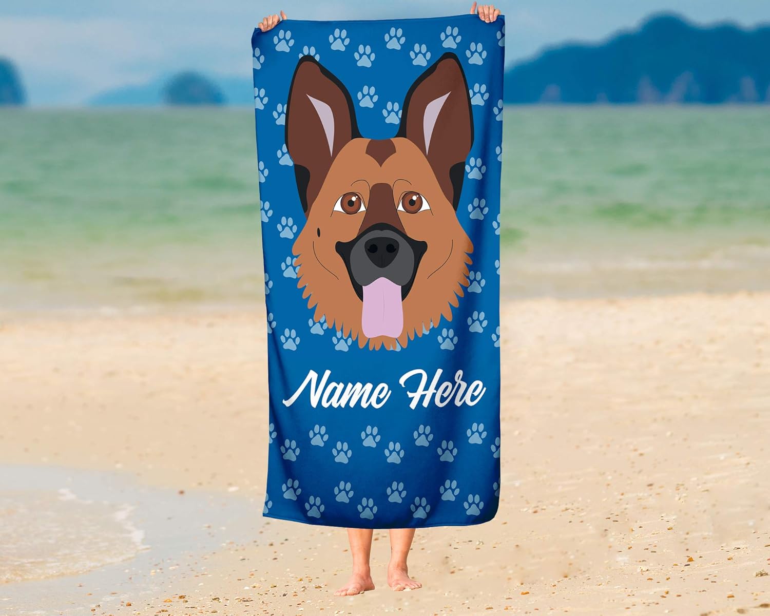 Personalized German Shepherd Beach and Bath Towels - Large Medium