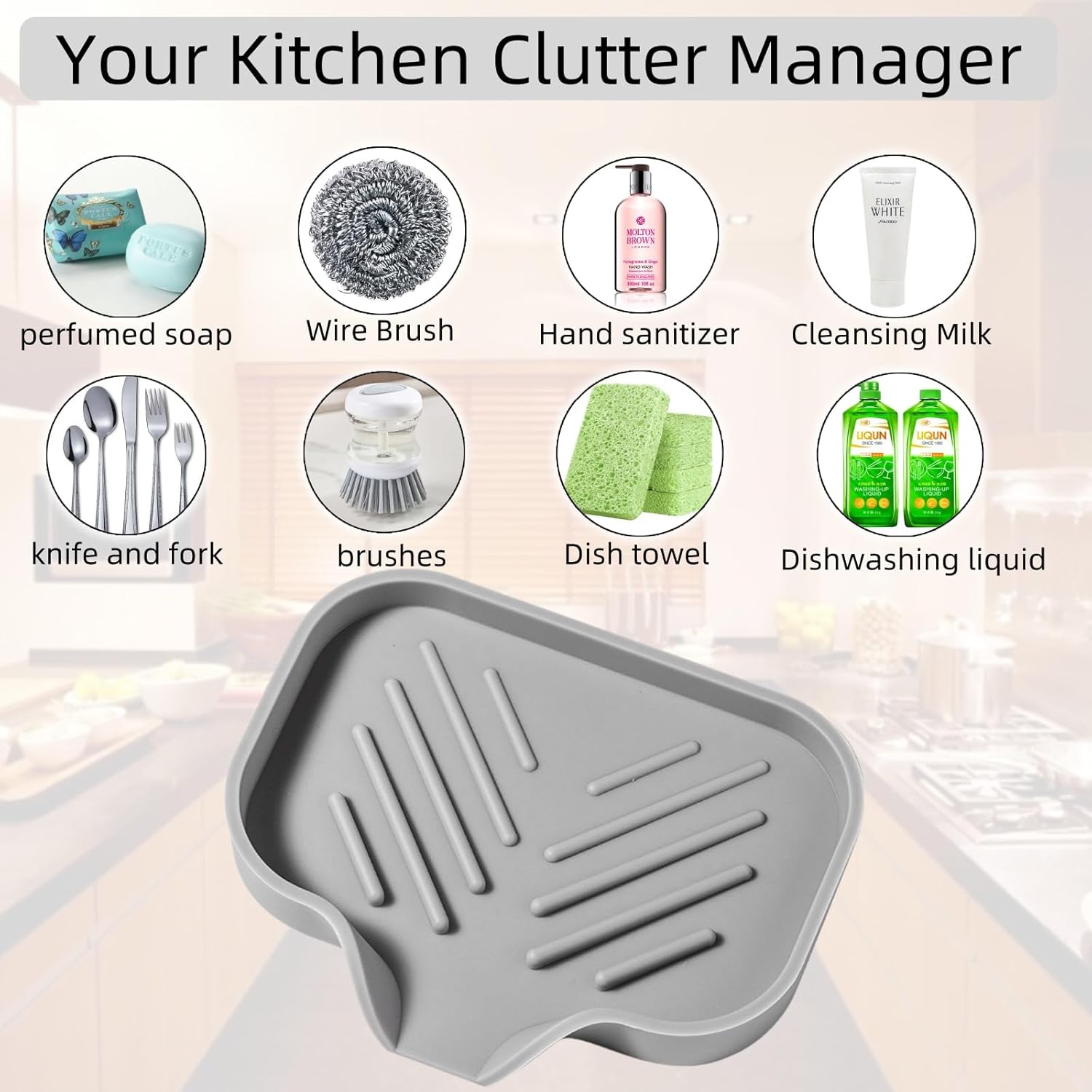 MERAIJIN Silicone Soap Dish with Drain Spout - Gray 47x39