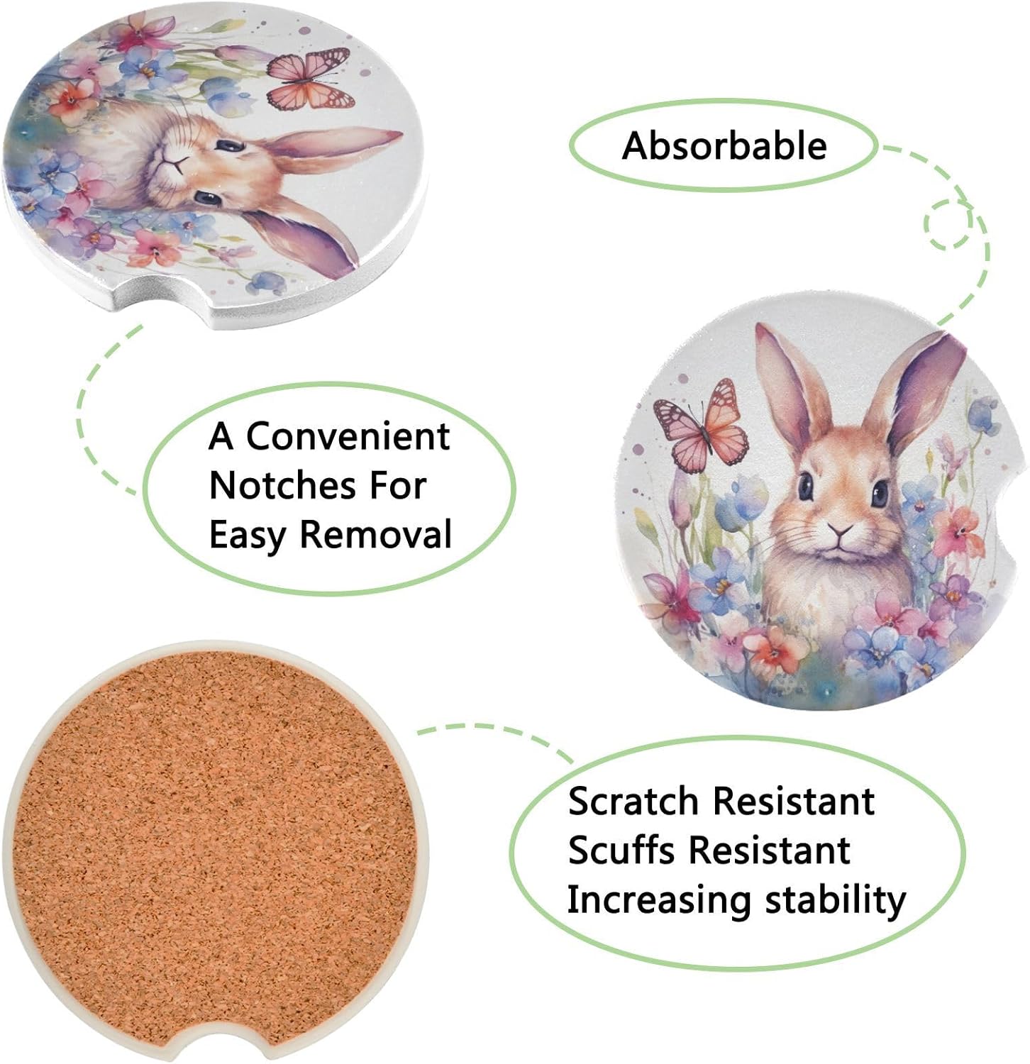 Takiito Easter Bunny Car Cup Holder Coasters 2 Pack