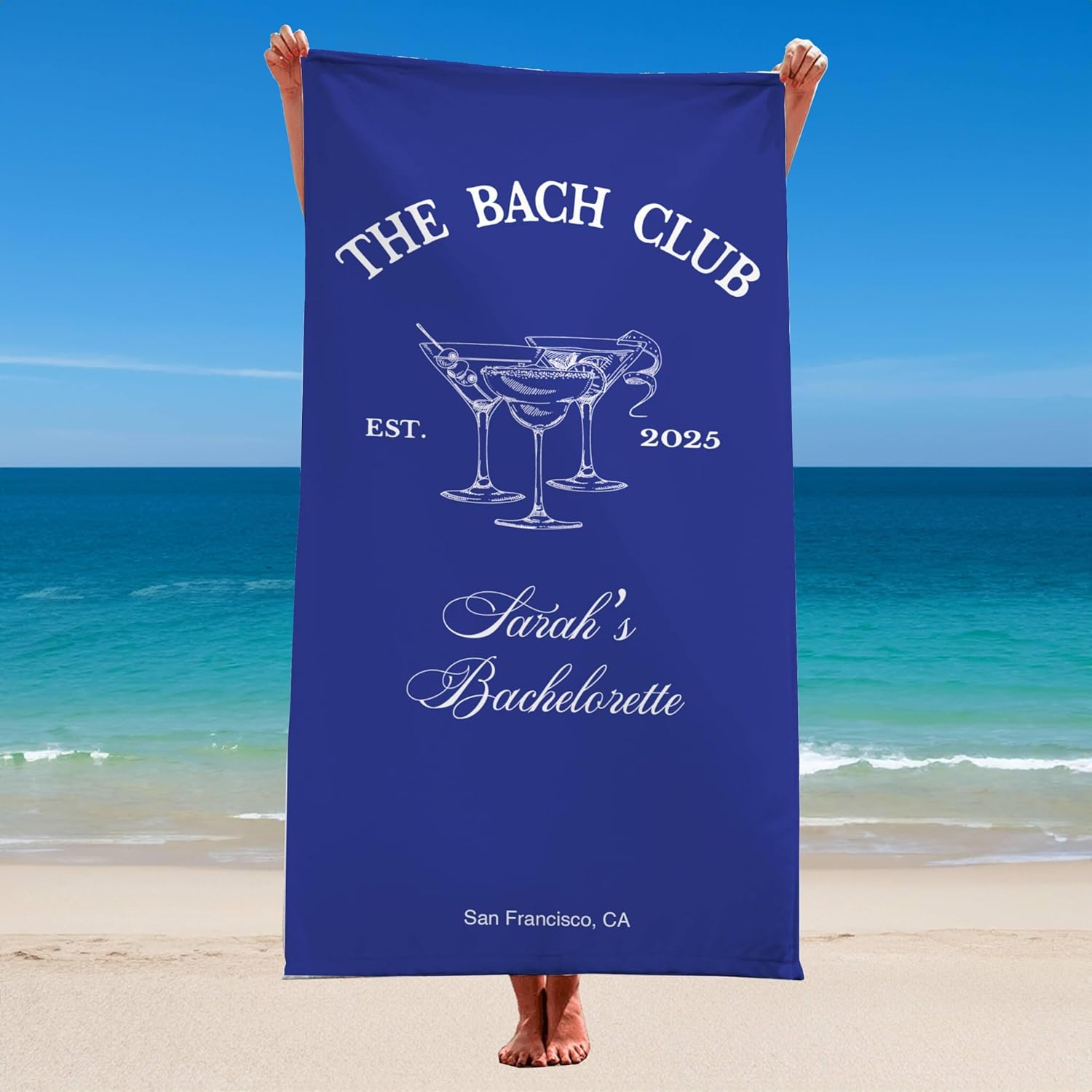 Personalized Bridesmaid Beach Towel with Name Location