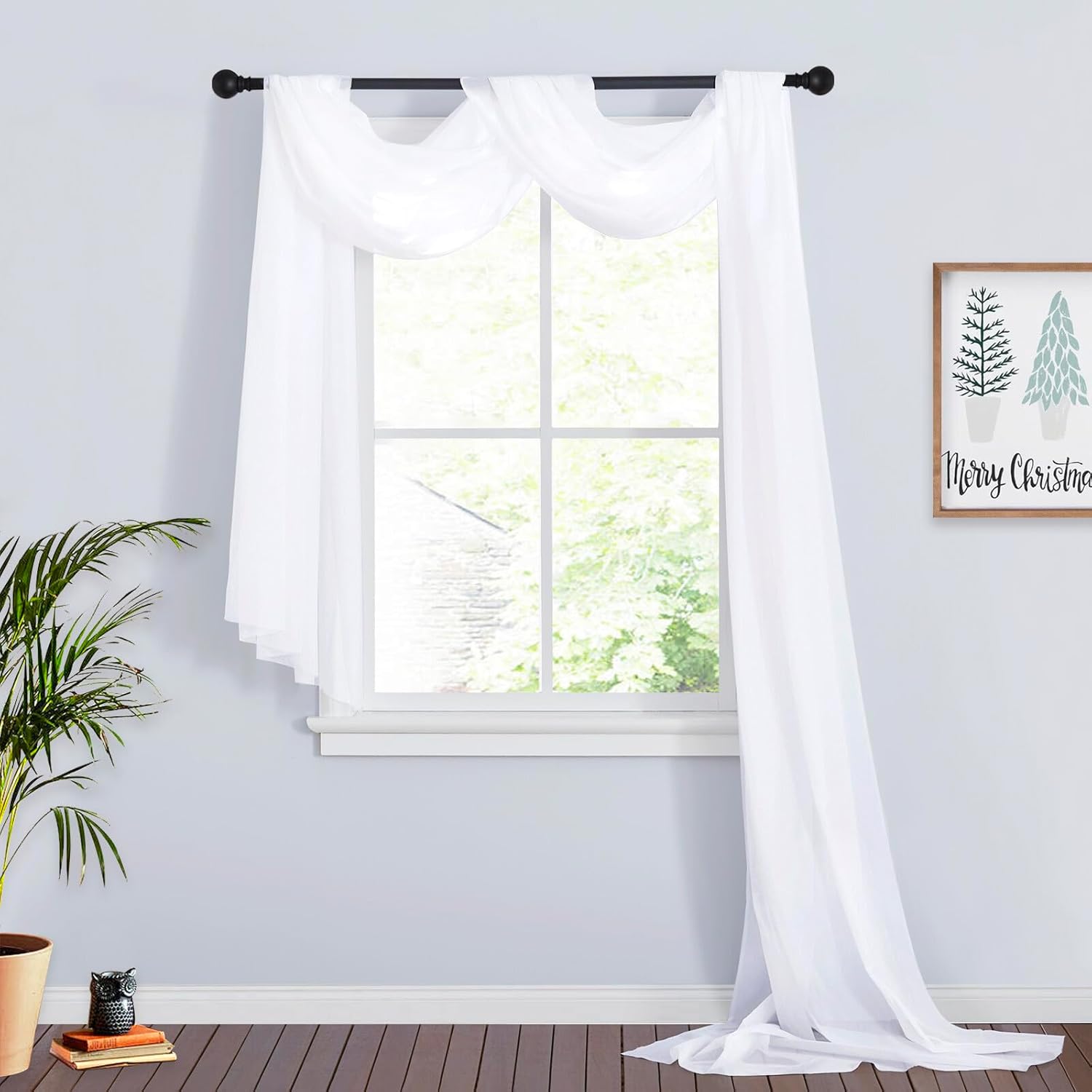 RYB HOME White Sheer Curtains for Canopy Bed 2 Panels