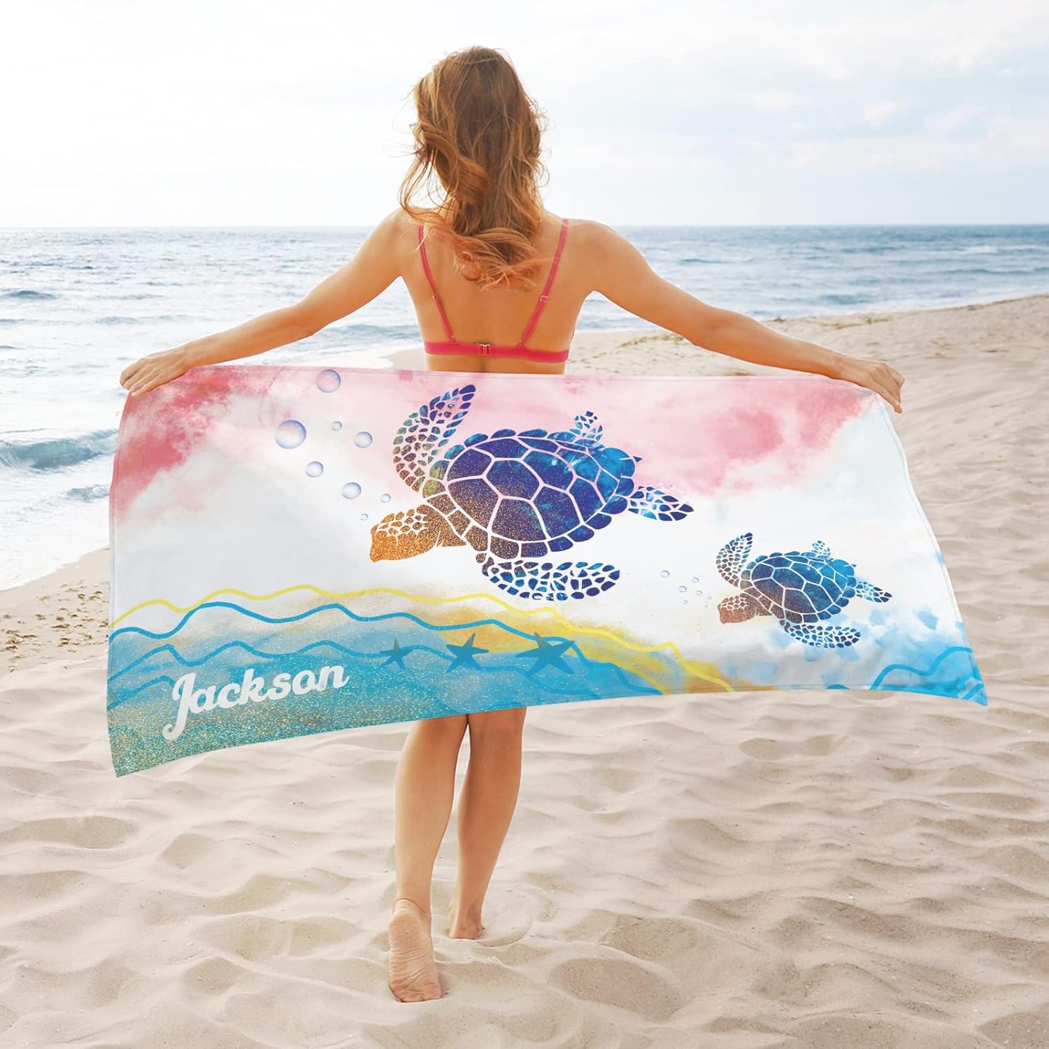 Personalized Sea Turtle Beach Towel with Name 1