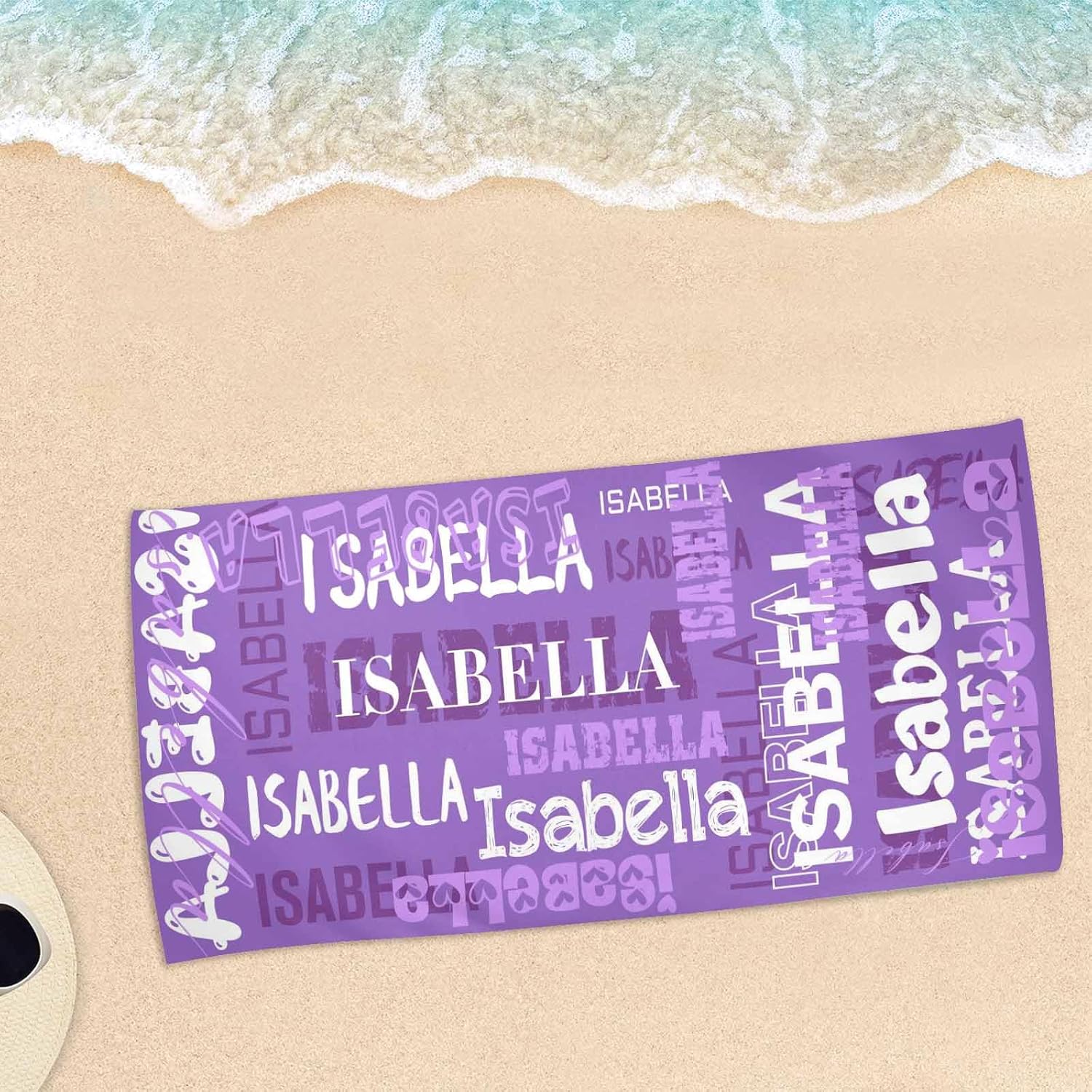 Custom Purple Beach Towel with Initial Text for Girls