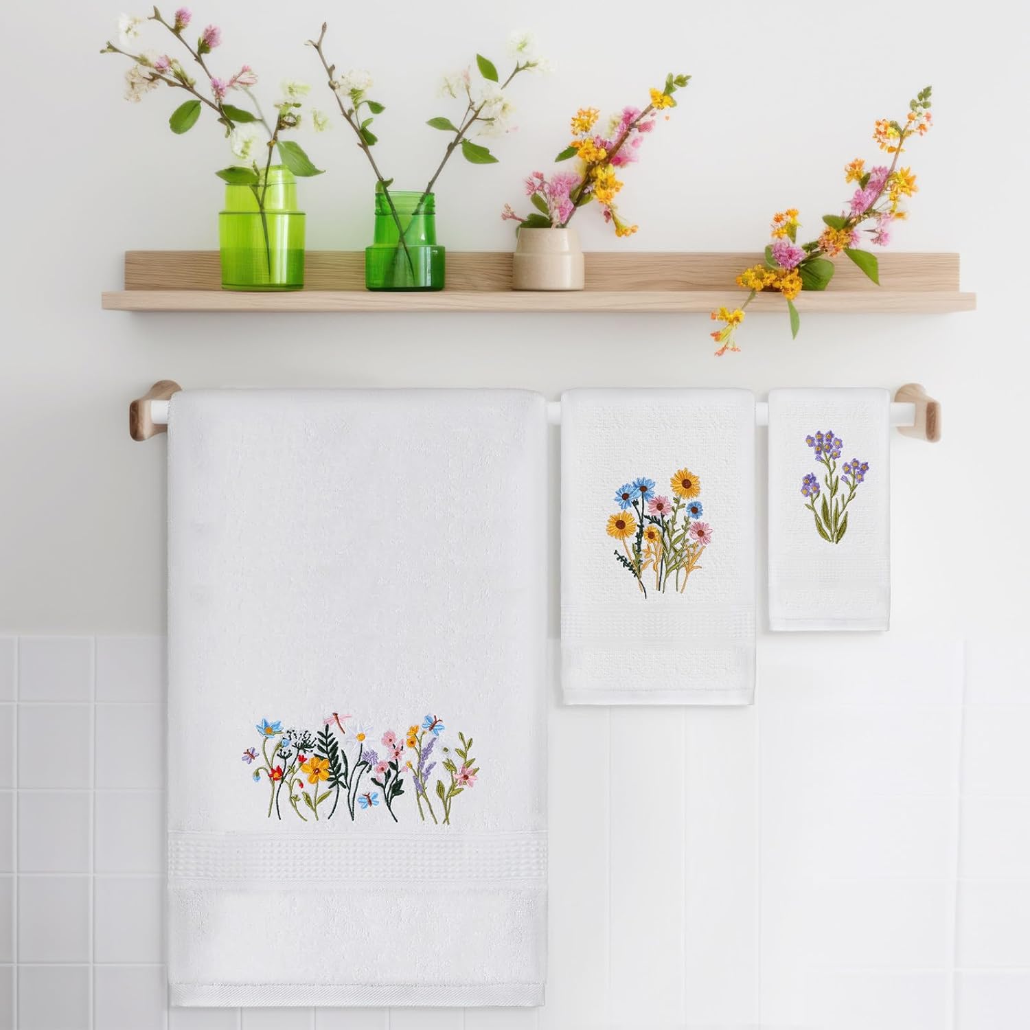 Moukeren 3 Pcs Spring Wildflower Bathroom Towel Set