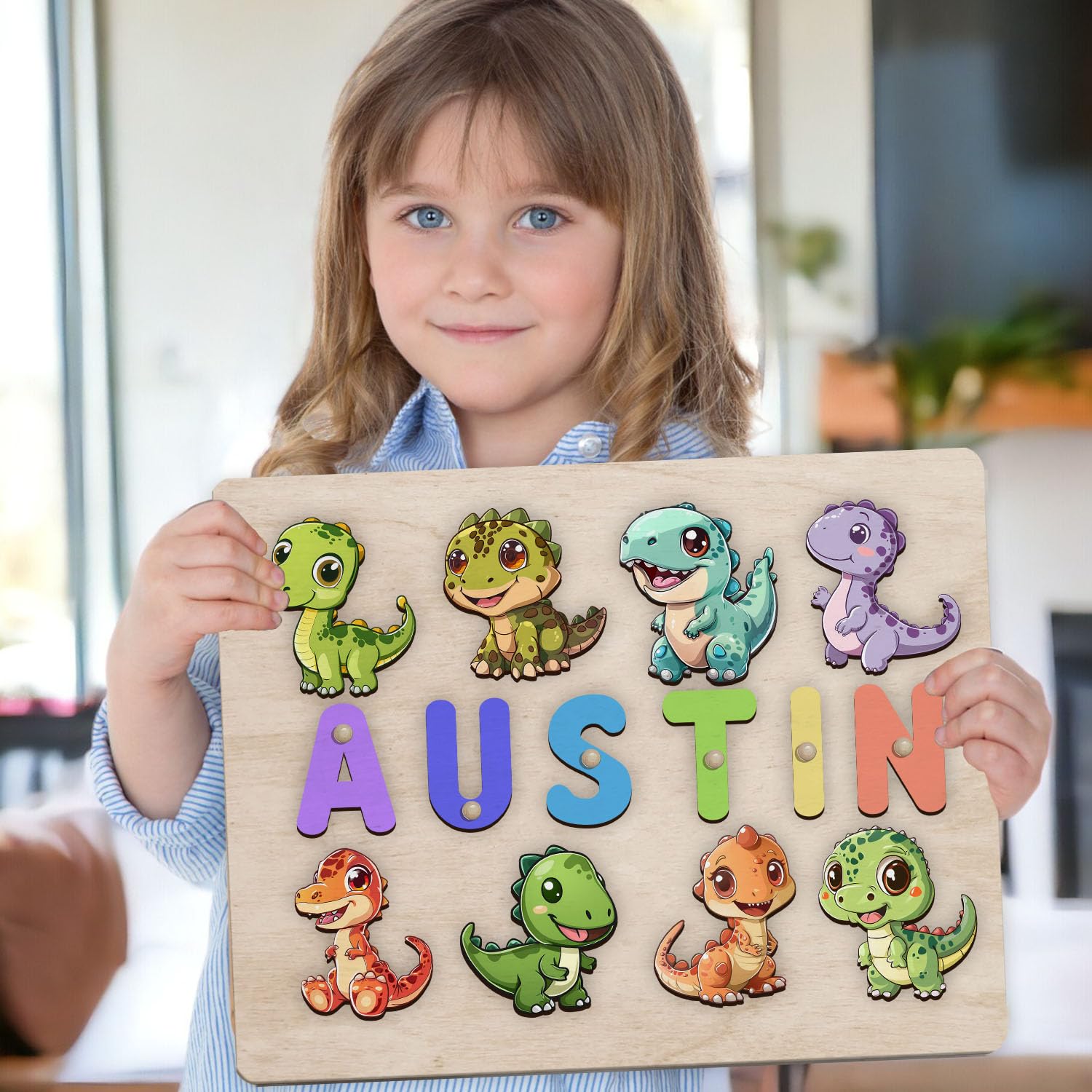 Personalized Dinosaur Puzzle Montessori Toy for Kids