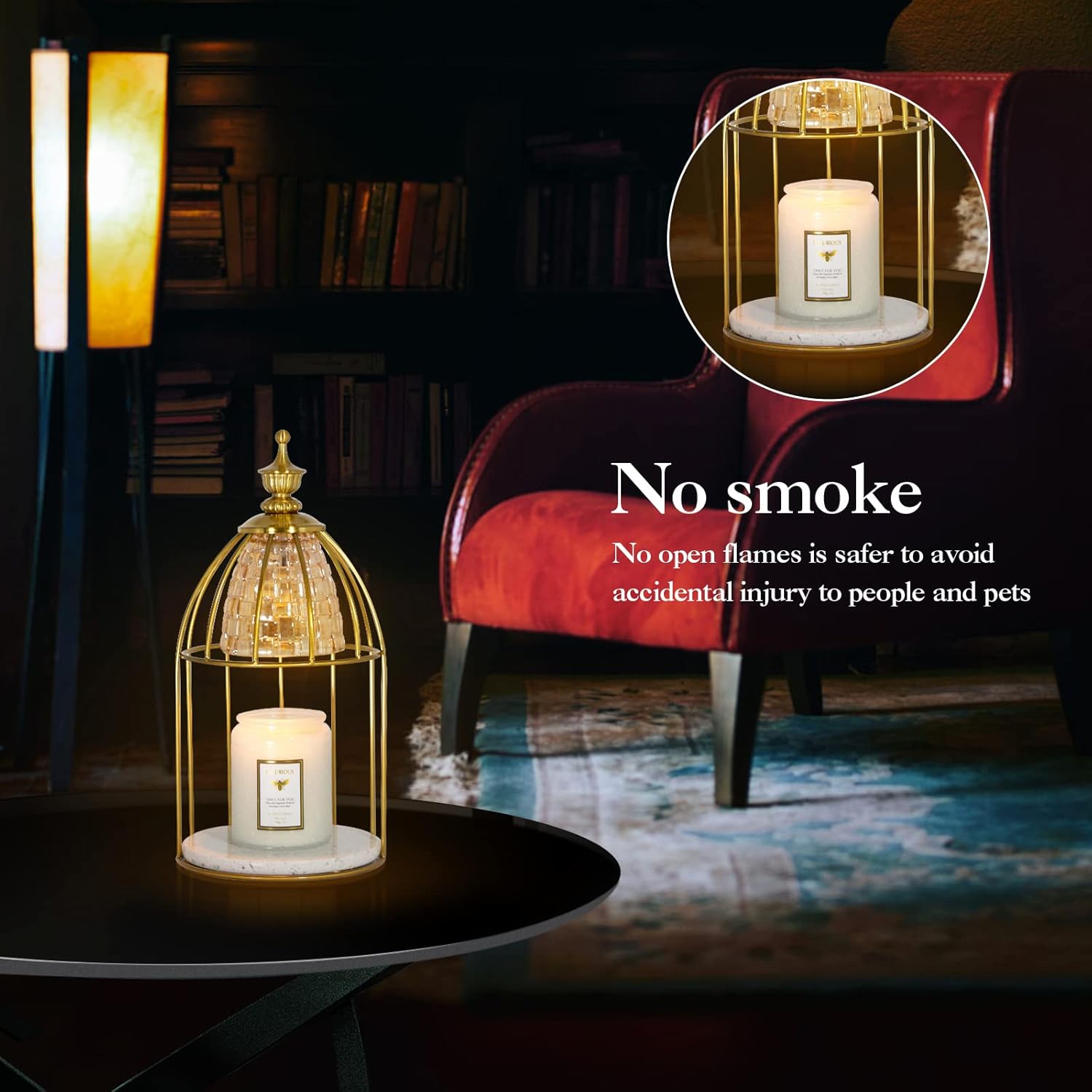 Swokazoe Candle Lamp Gold Frame Night Light with Aromatherapy