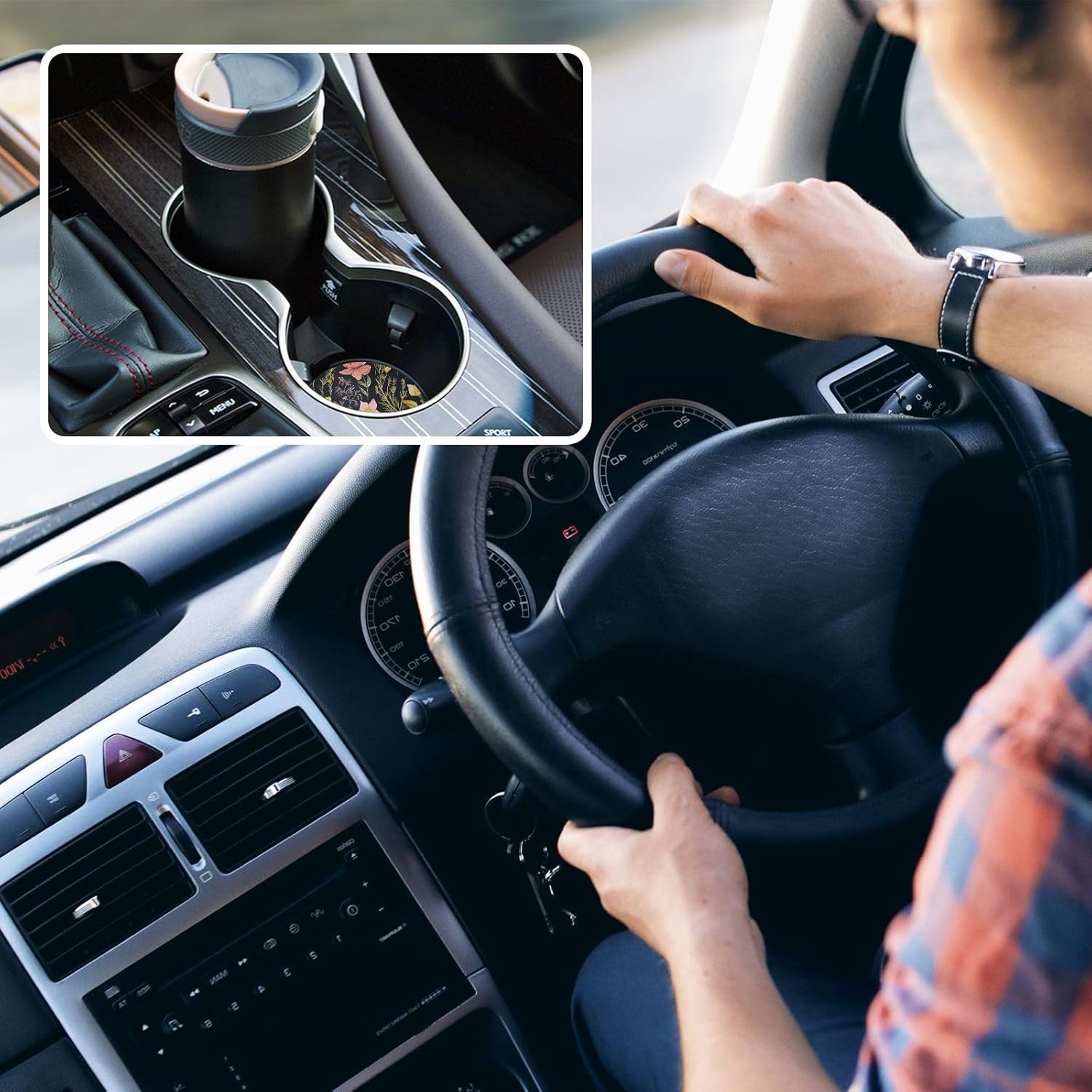 Takiito Garden Flowers Car Cup Holder Coasters 2 Pack