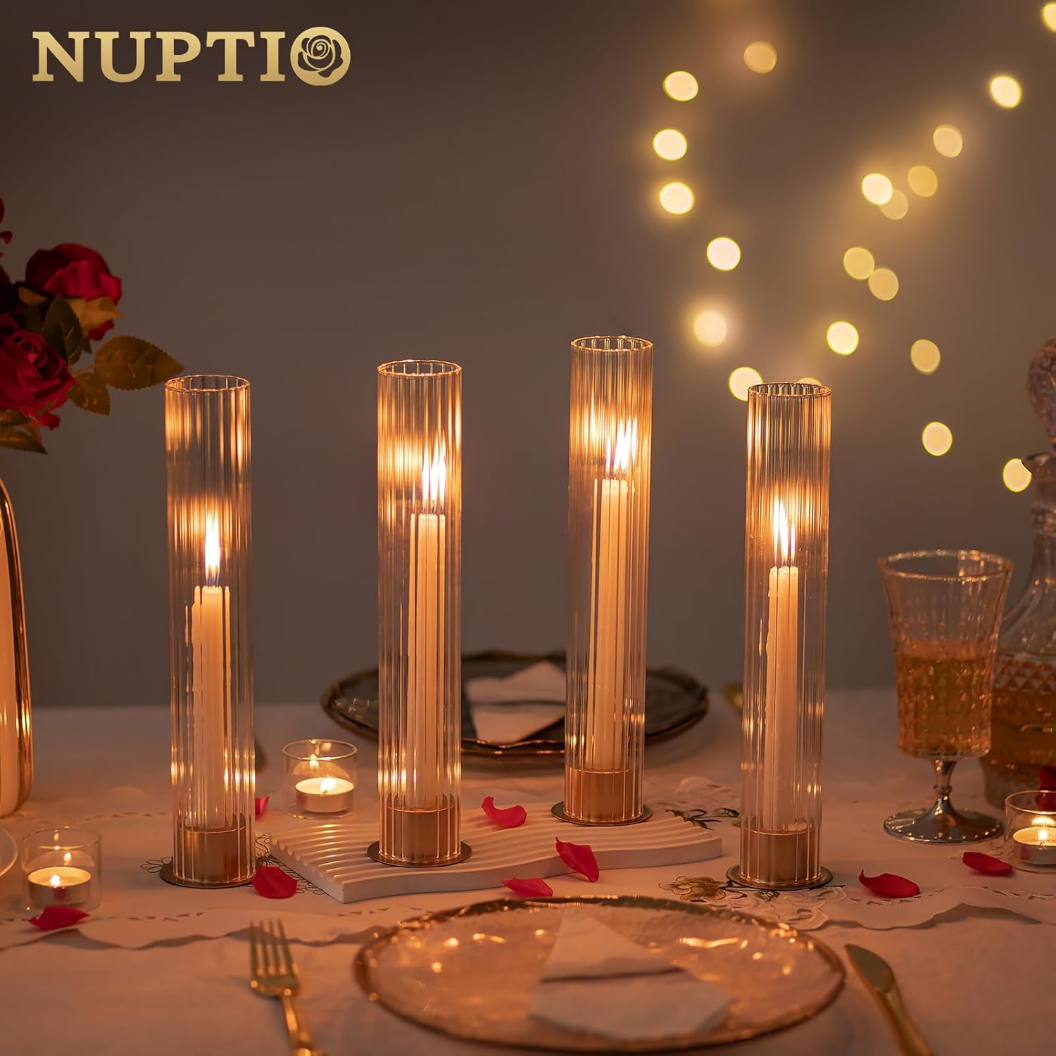 NUPTIO Gold Hurricane Candle Holder Set of 10