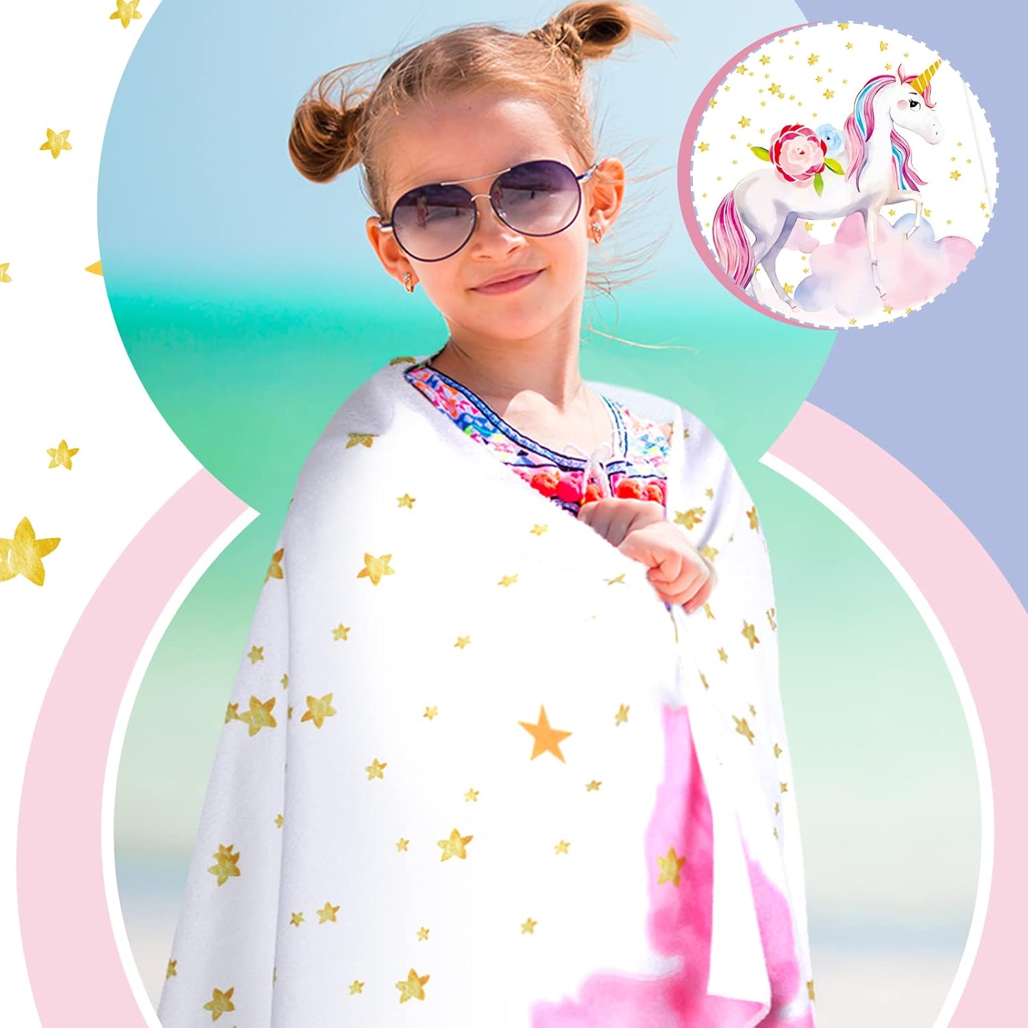 Boao Unicorn Microfiber Beach Towel Glitter Pink